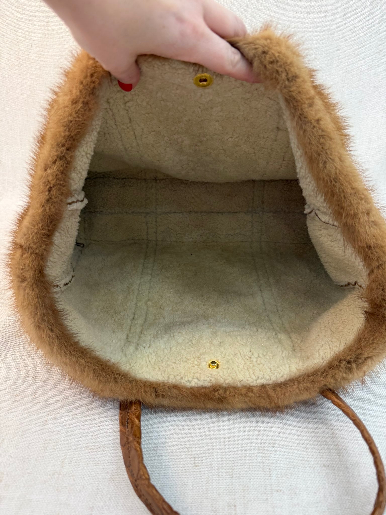 Prada Gold Distressed Sheepskin And Mink Trim Bag