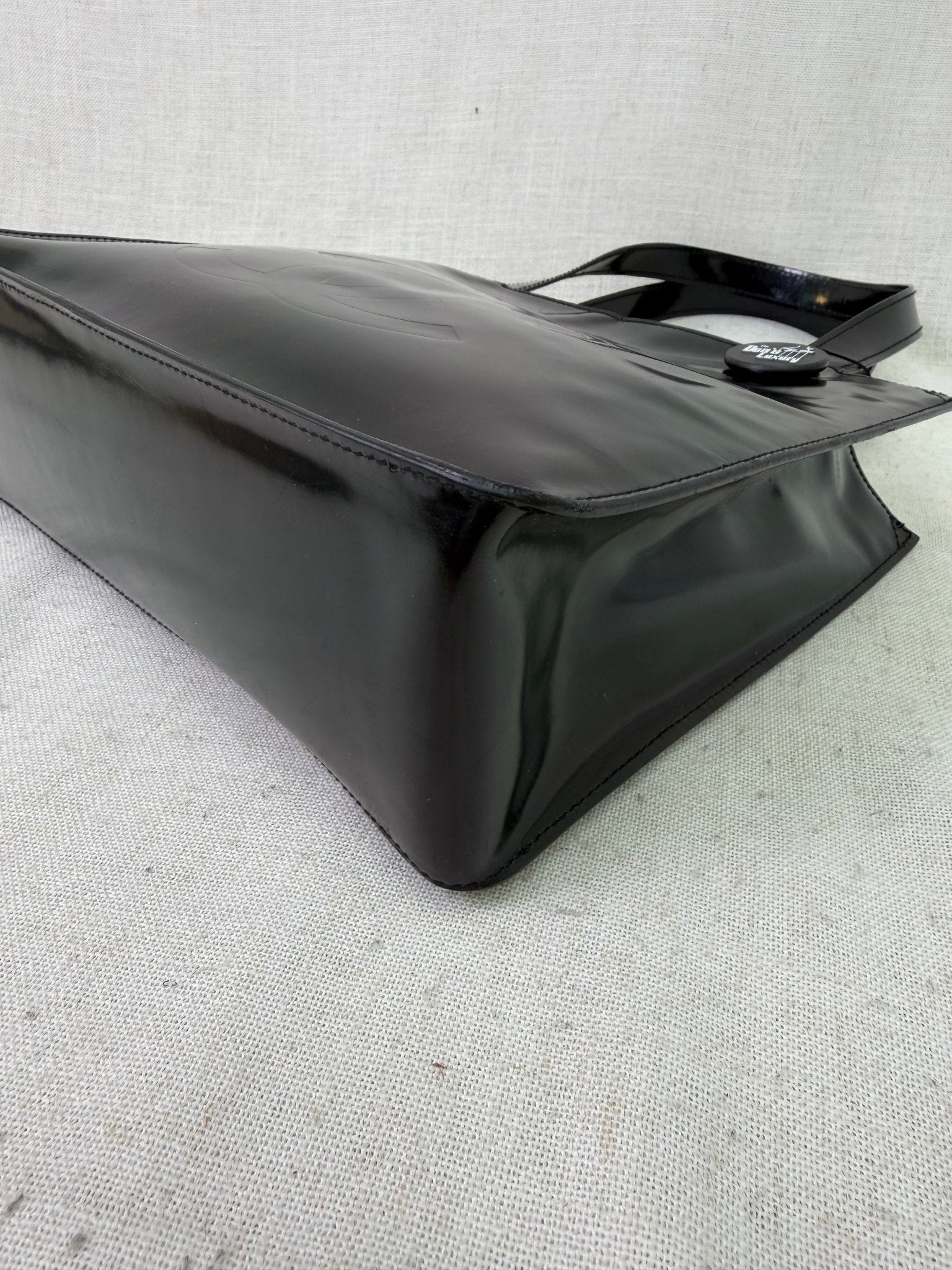 Chanel Vintage Black Patent Leather CC Shoulder Tote