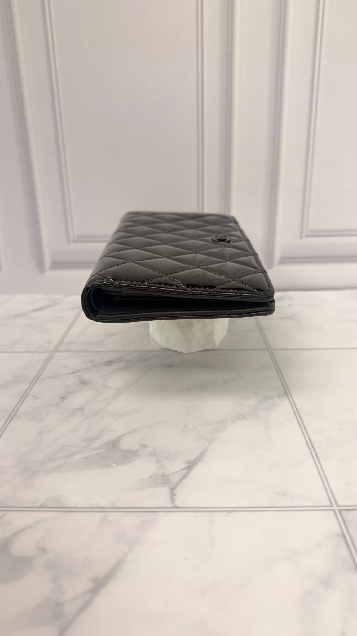 Chanel Black Quilted Patent Leather Long Wallet