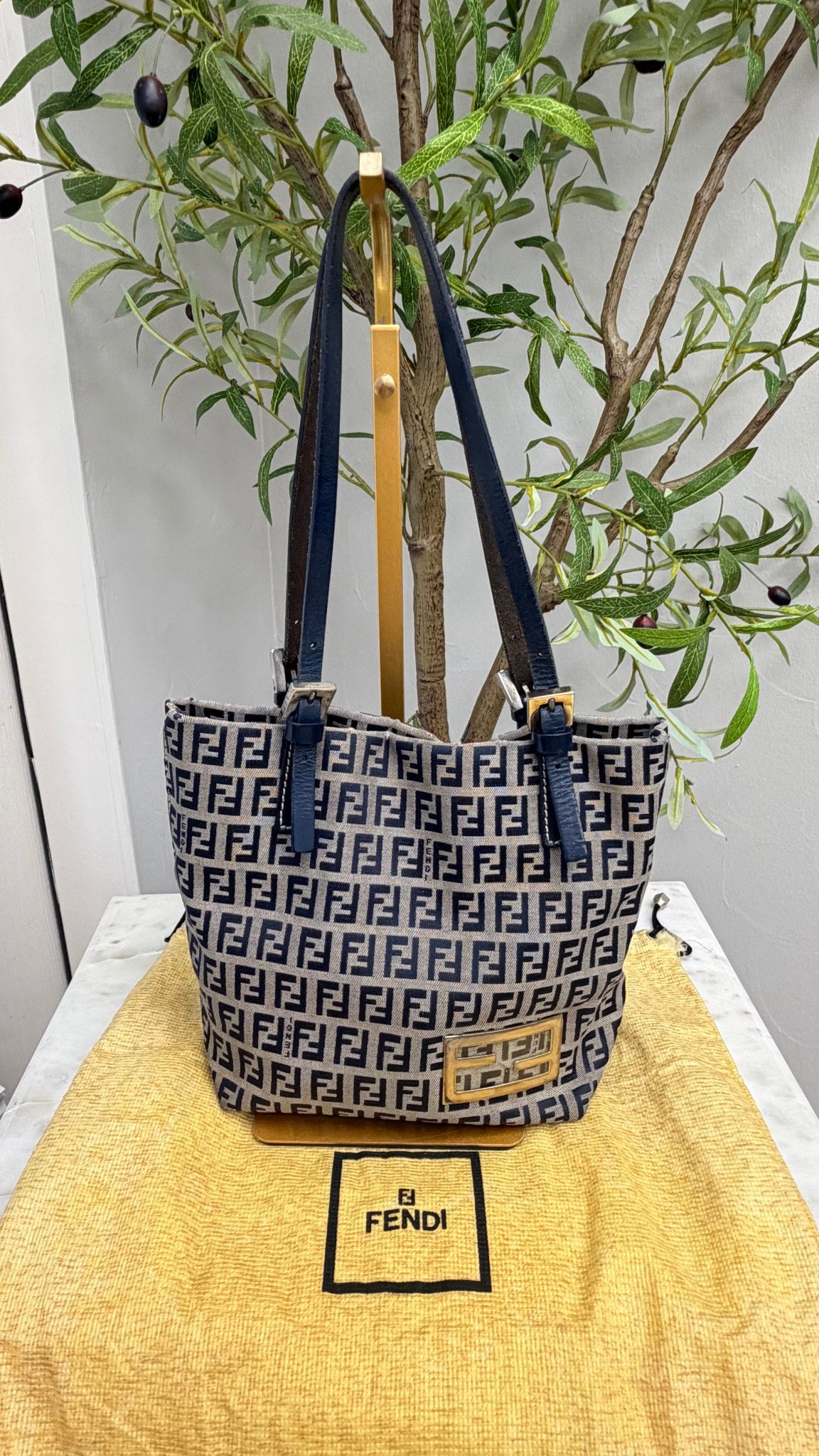 Fendi Blue Canvas Zucchino Mini Tote Bag