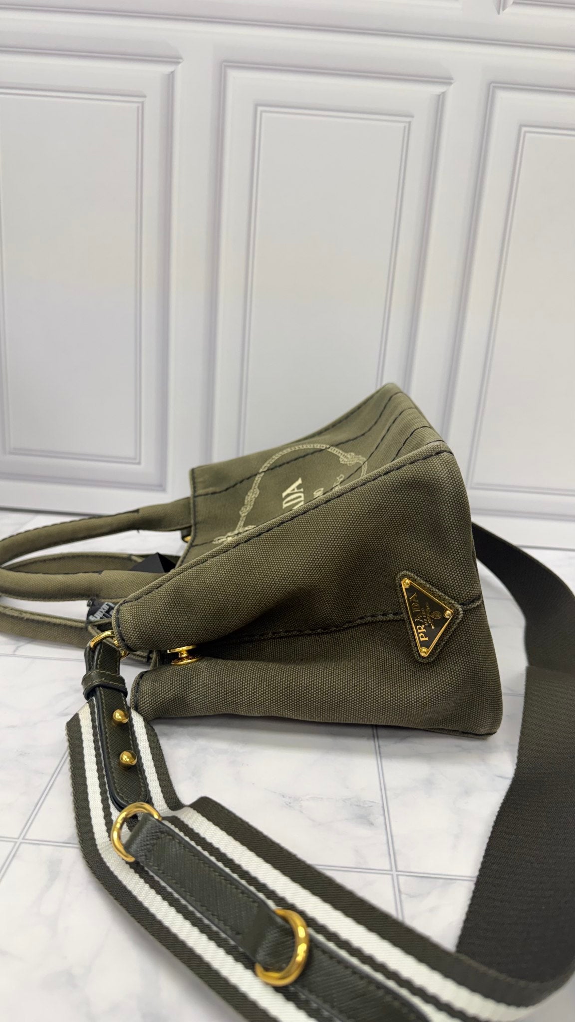 Prada Green Canvas Canapa Small Tote Bag