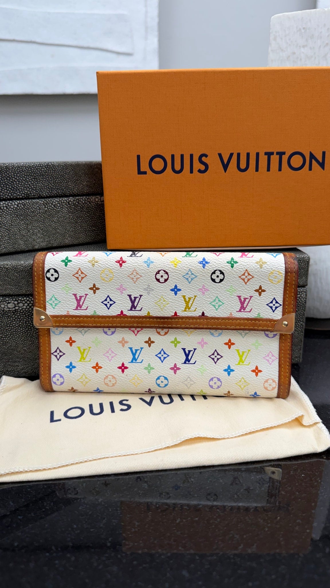 Louis Vuitton White Multicolor Monogram International Wallet