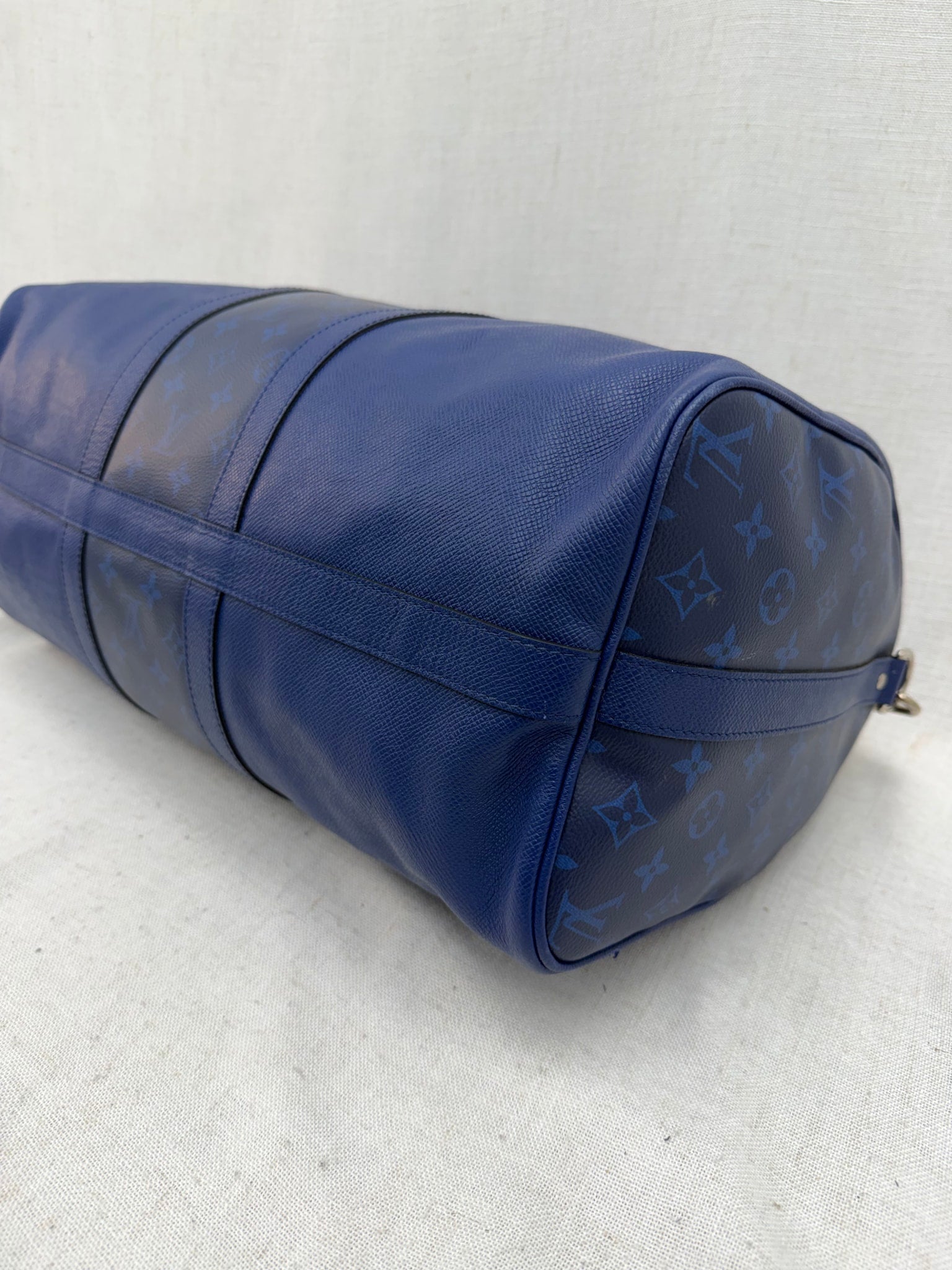 Louis Vuitton Cobalt Blue Monogram & Taiga Keepall Bandouliere 50