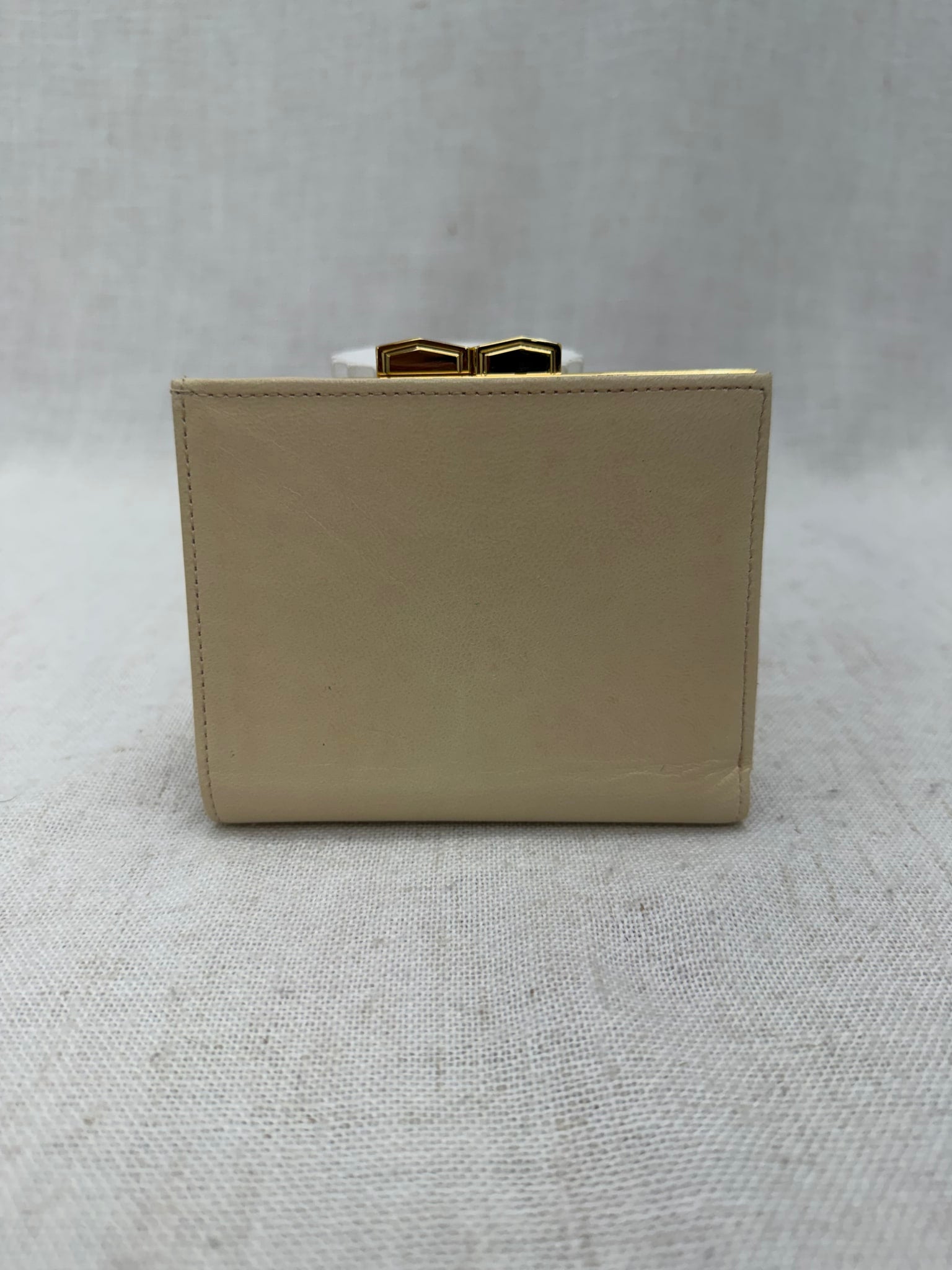 Saint Laurent YSL Vintage Cream Leather Compact Kiss Lock Wallet