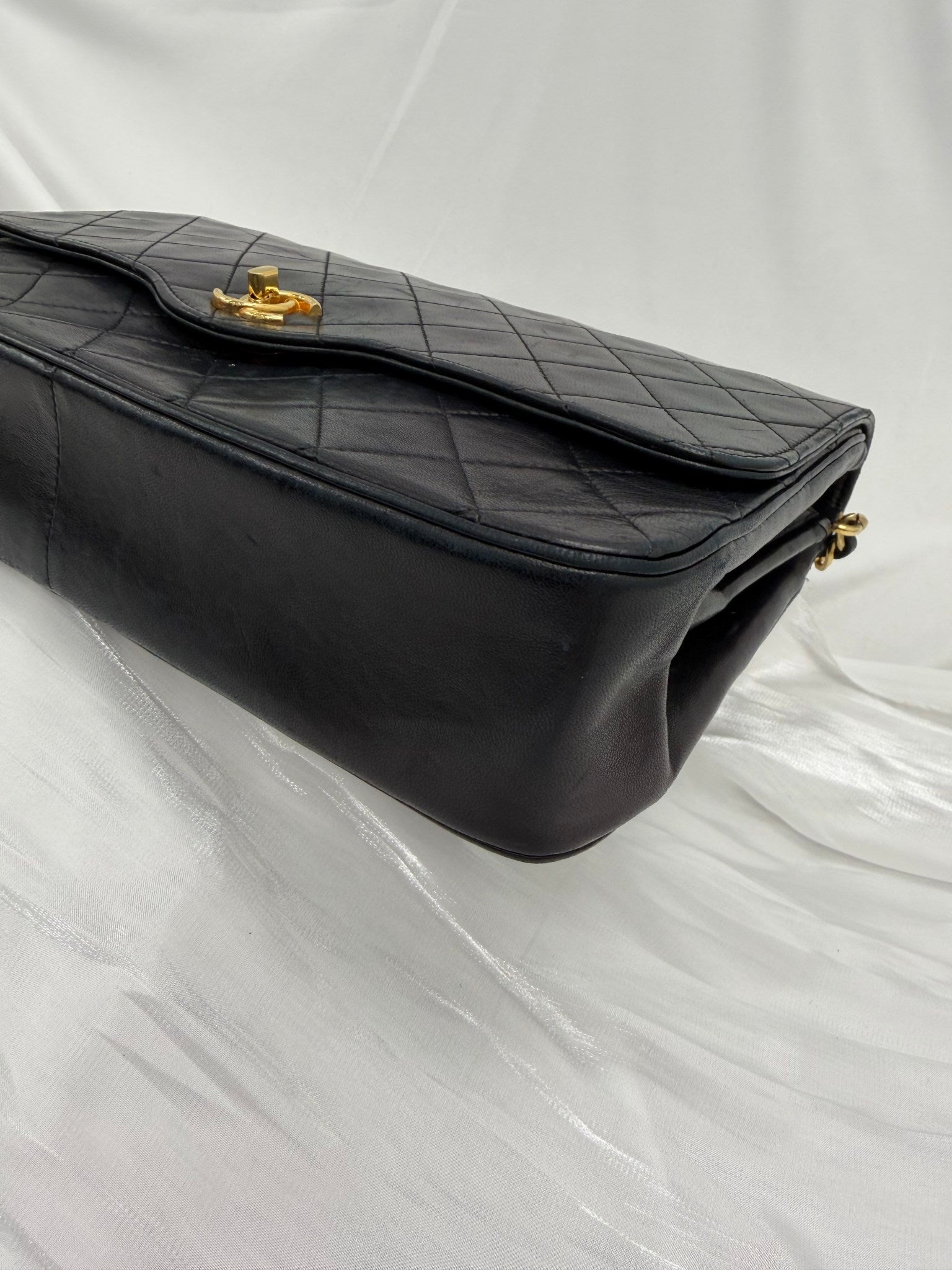 Chanel Vintage Black Quilted Leather 24K Flap Bag