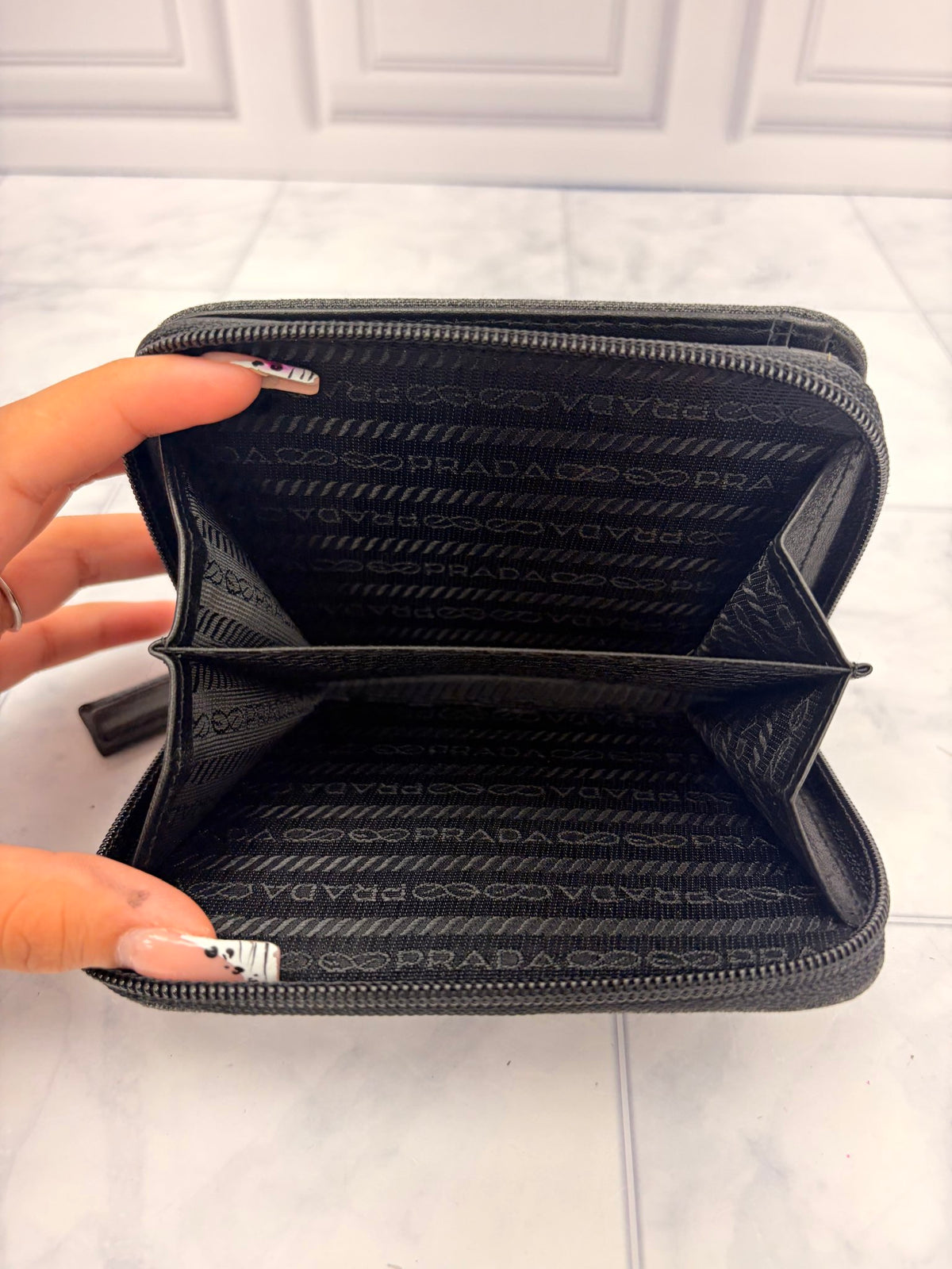 Prada Dark Grey Nylon Compact Zippy Wallet