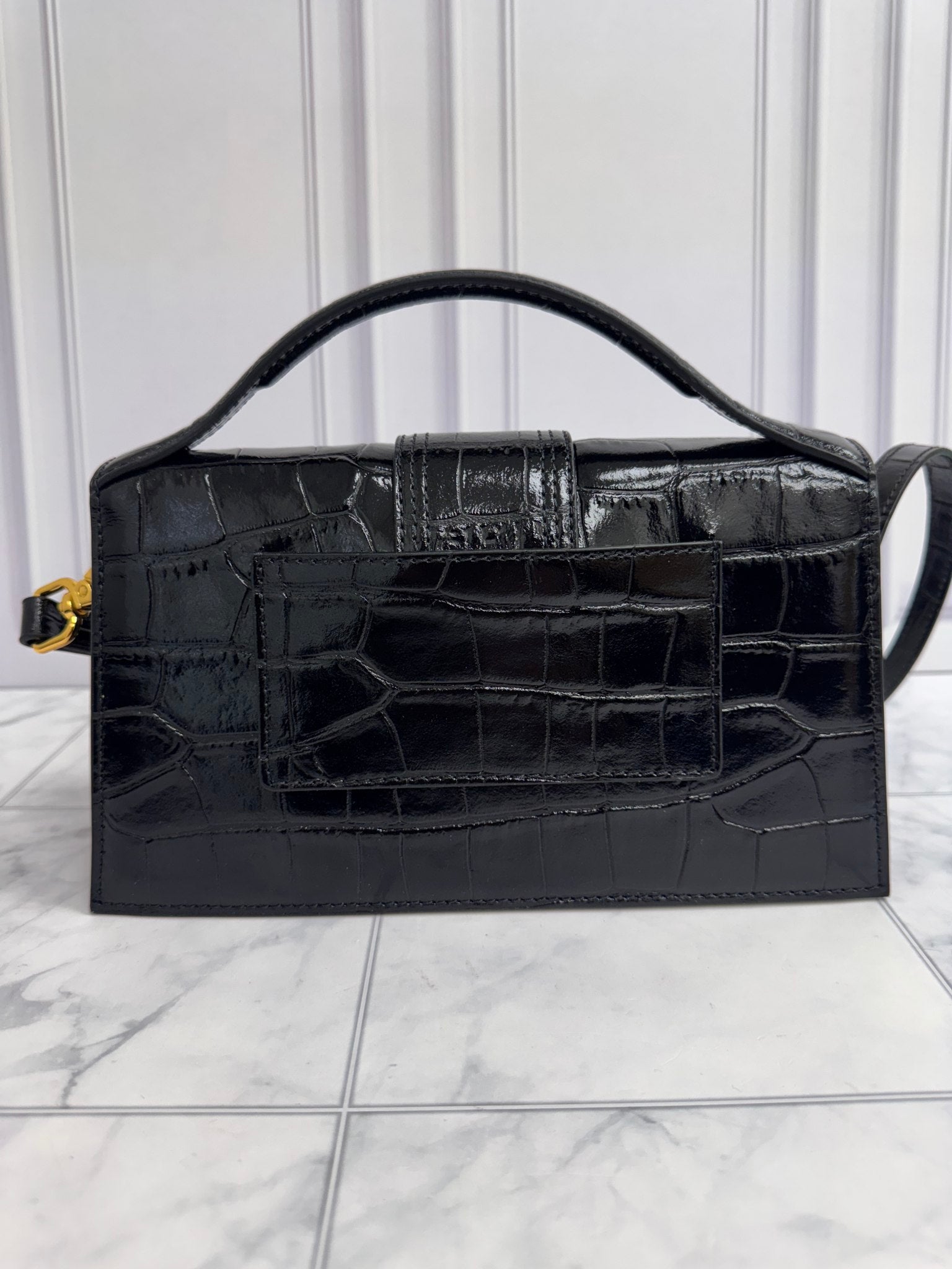 BRAND NEW - Jacquemus Black Croc Embossed Leather Le Bambino Handbag 2Way Handbag