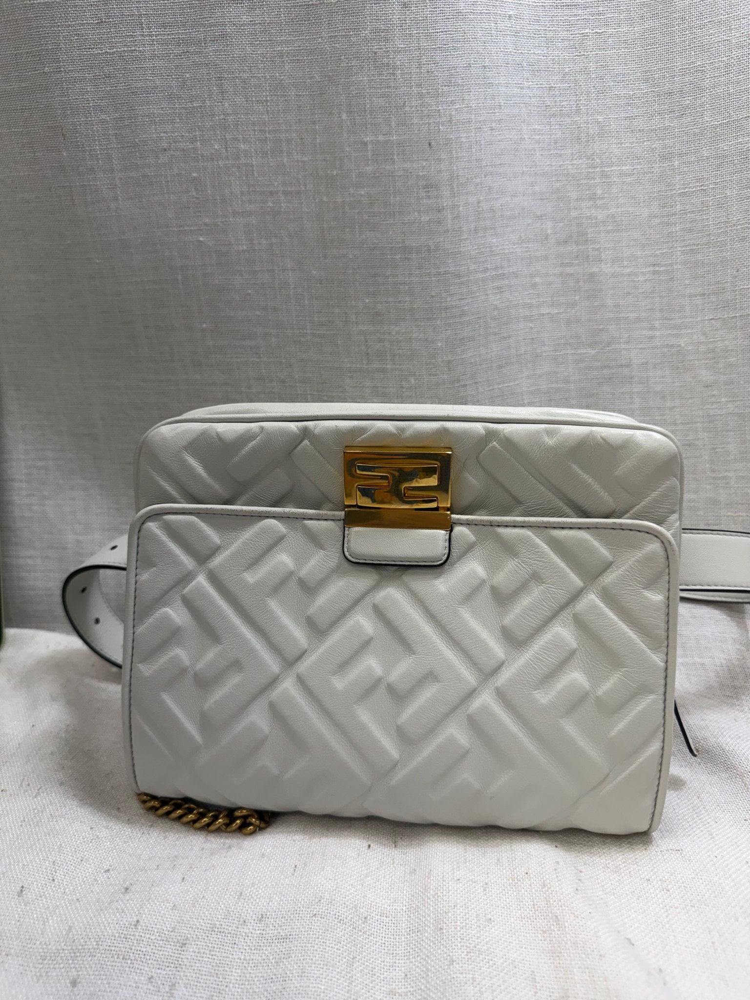 Fendi White Embossed Leather Upside Down Zucca Bag