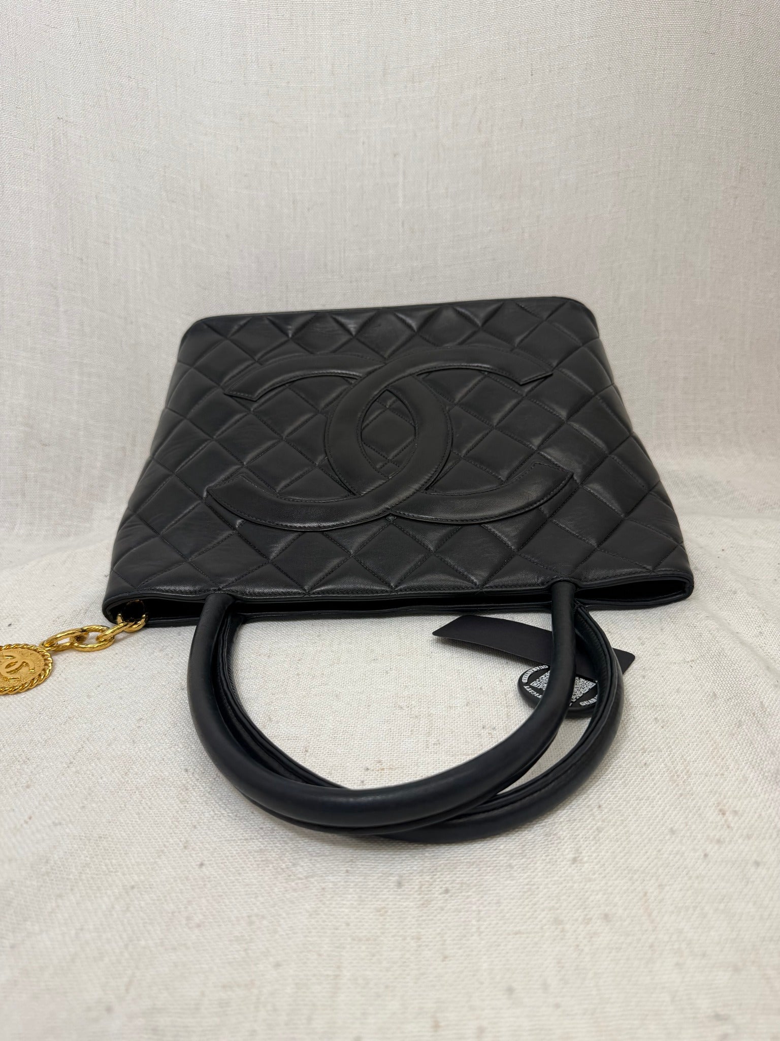 Chanel Black Quilted Lambskin Leather Medallion Tote
