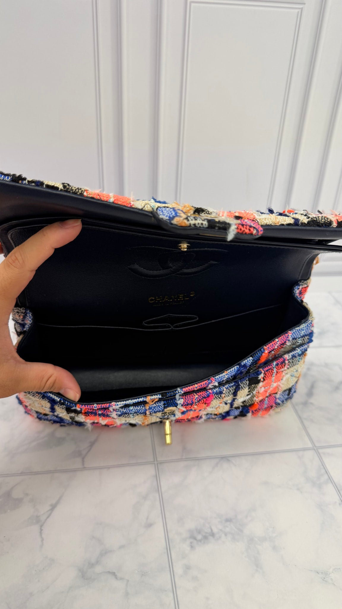 Chanel Multicolor Quilted Tweed Medium Double Flap Bag