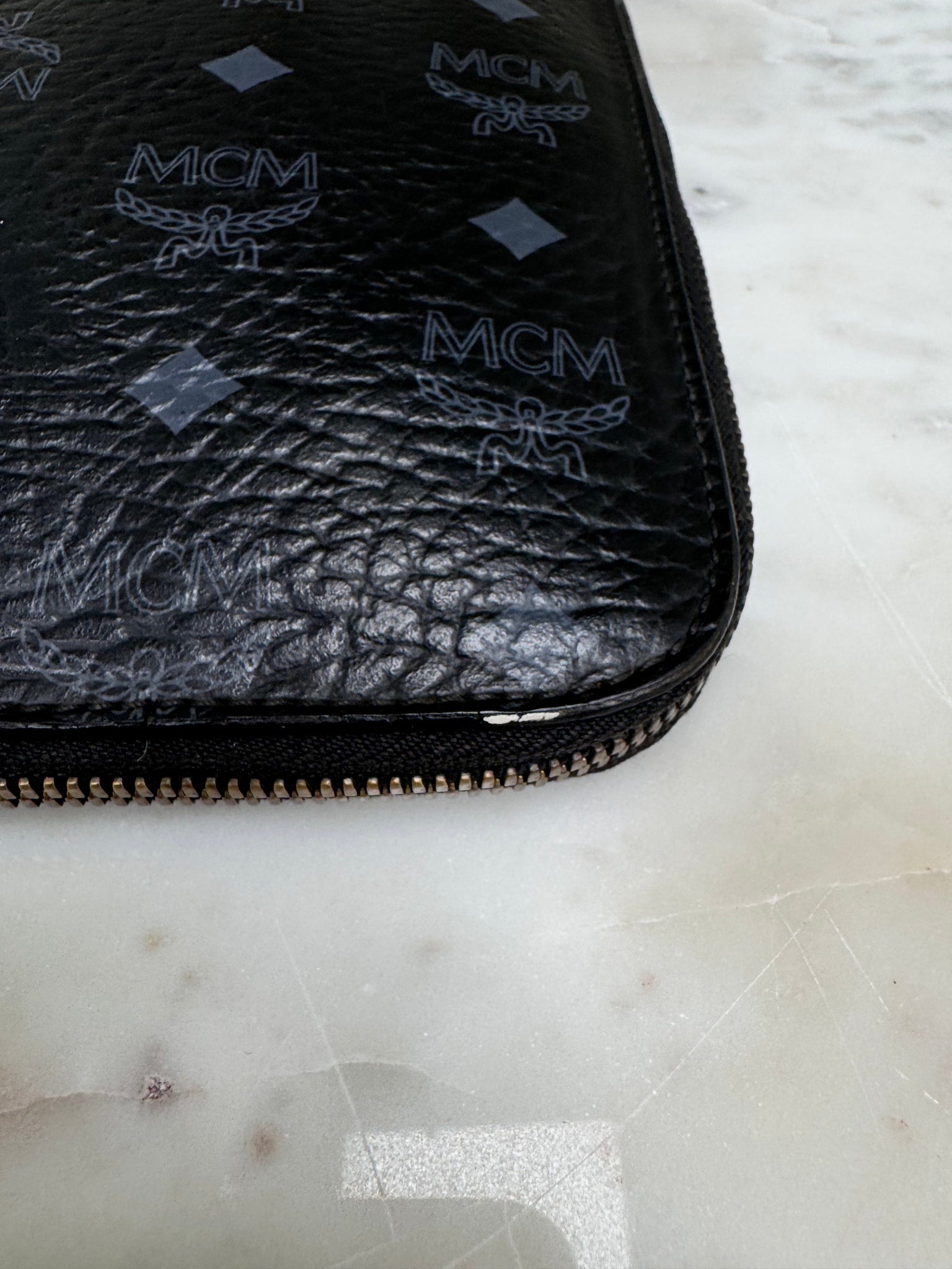 MCM Black Visetos Coated Canvas Studded Wristlet