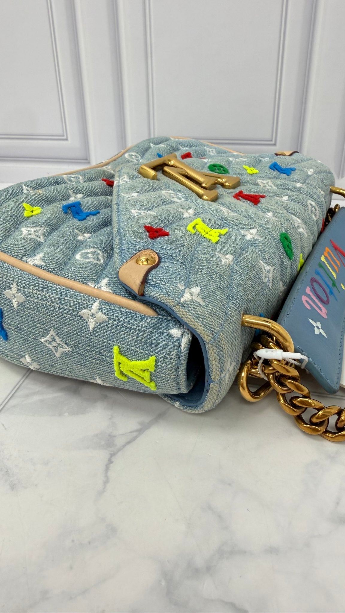 Louis Vuitton Denim Monogram Embroidered New Wave Chain Shoulder Bag