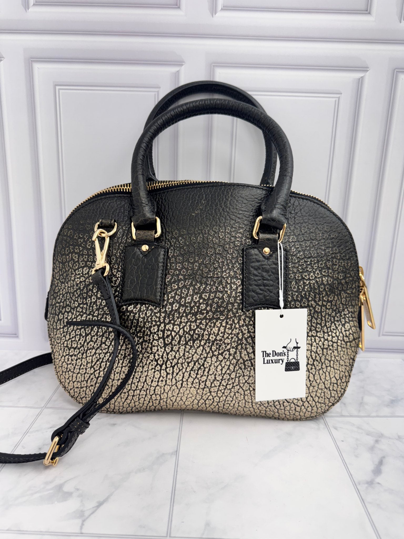 Burberry Black & Gold Ombre Grained Leather 2Way Bag