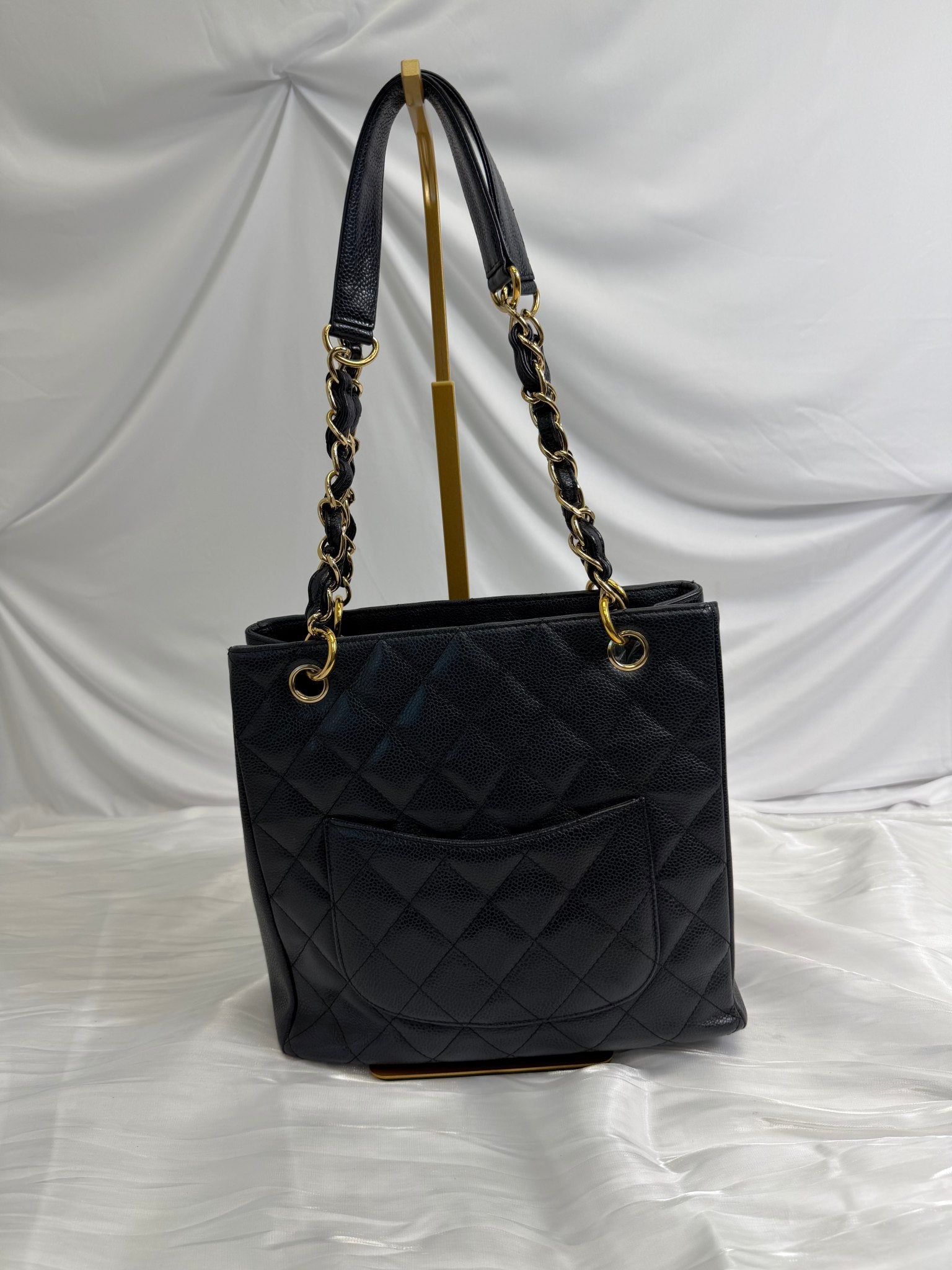 Chanel Black Quilted Caviar Petite Shopping Tote