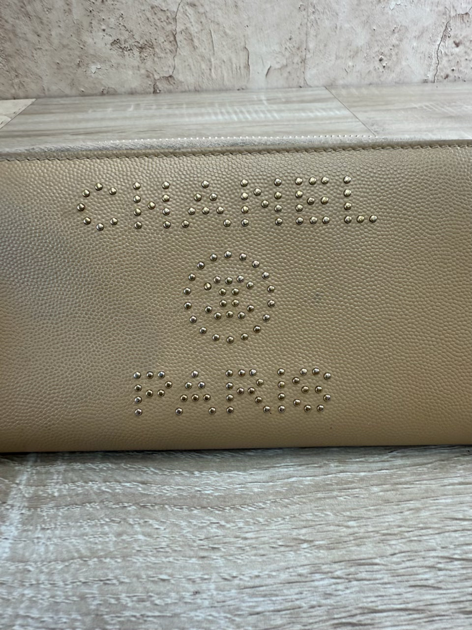 Chanel Beige Caviar Caviar Studded Deauville Zippy Long Wallet