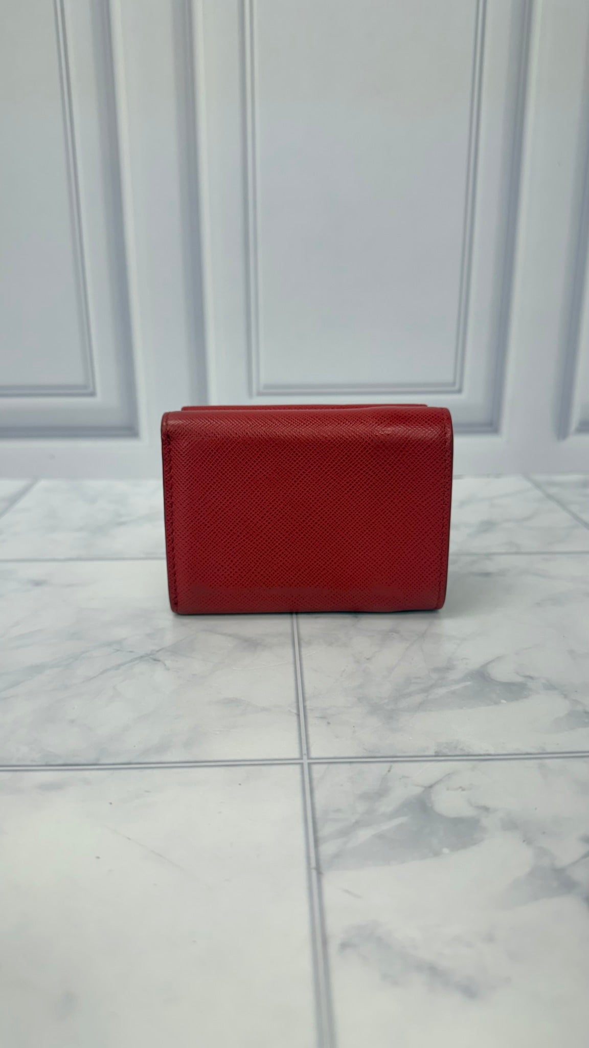 Prada Red Saffiano Leather Trifold Compact Wallet