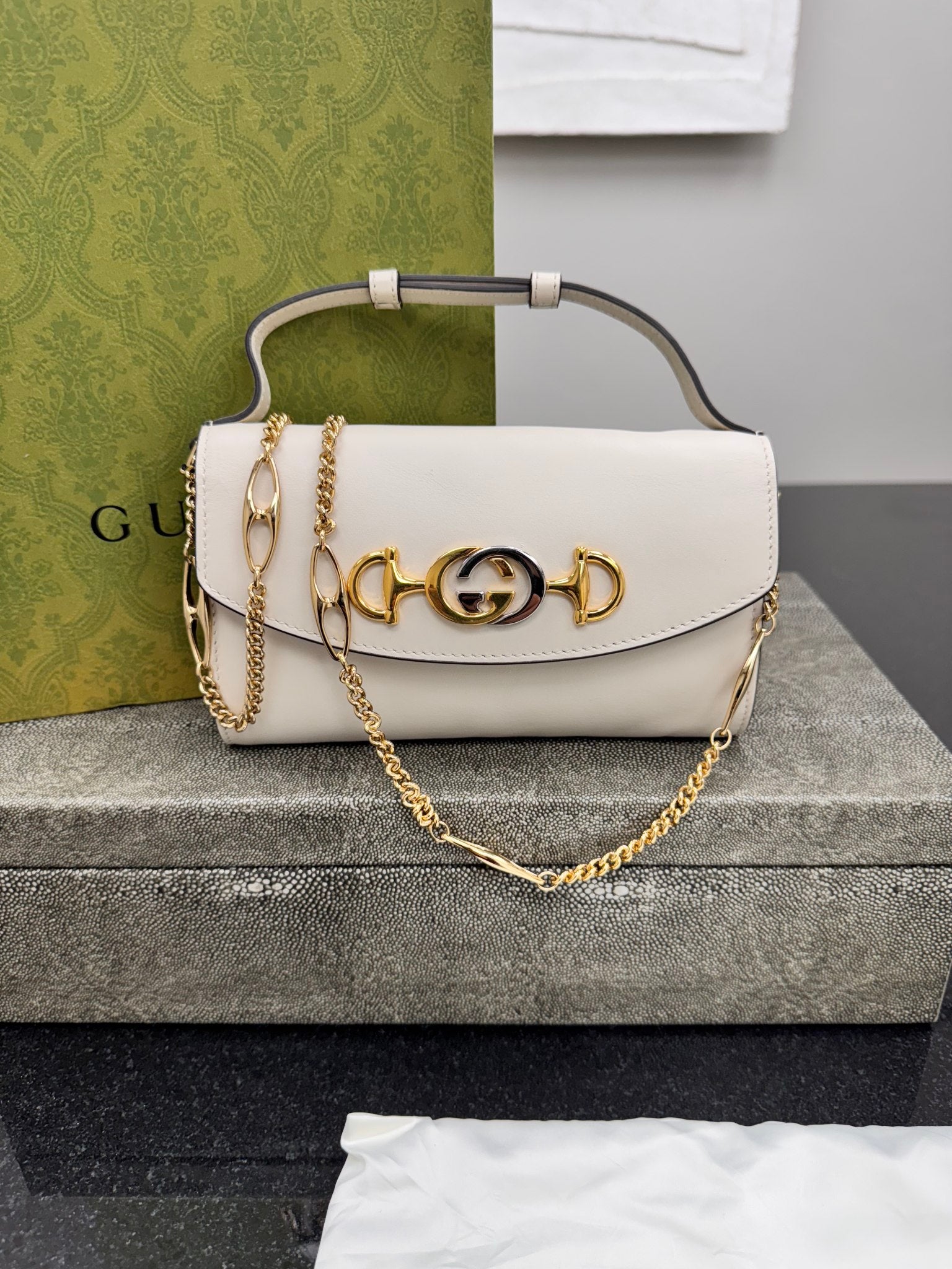 Gucci White Leather Zumi Mini 2Way Bag