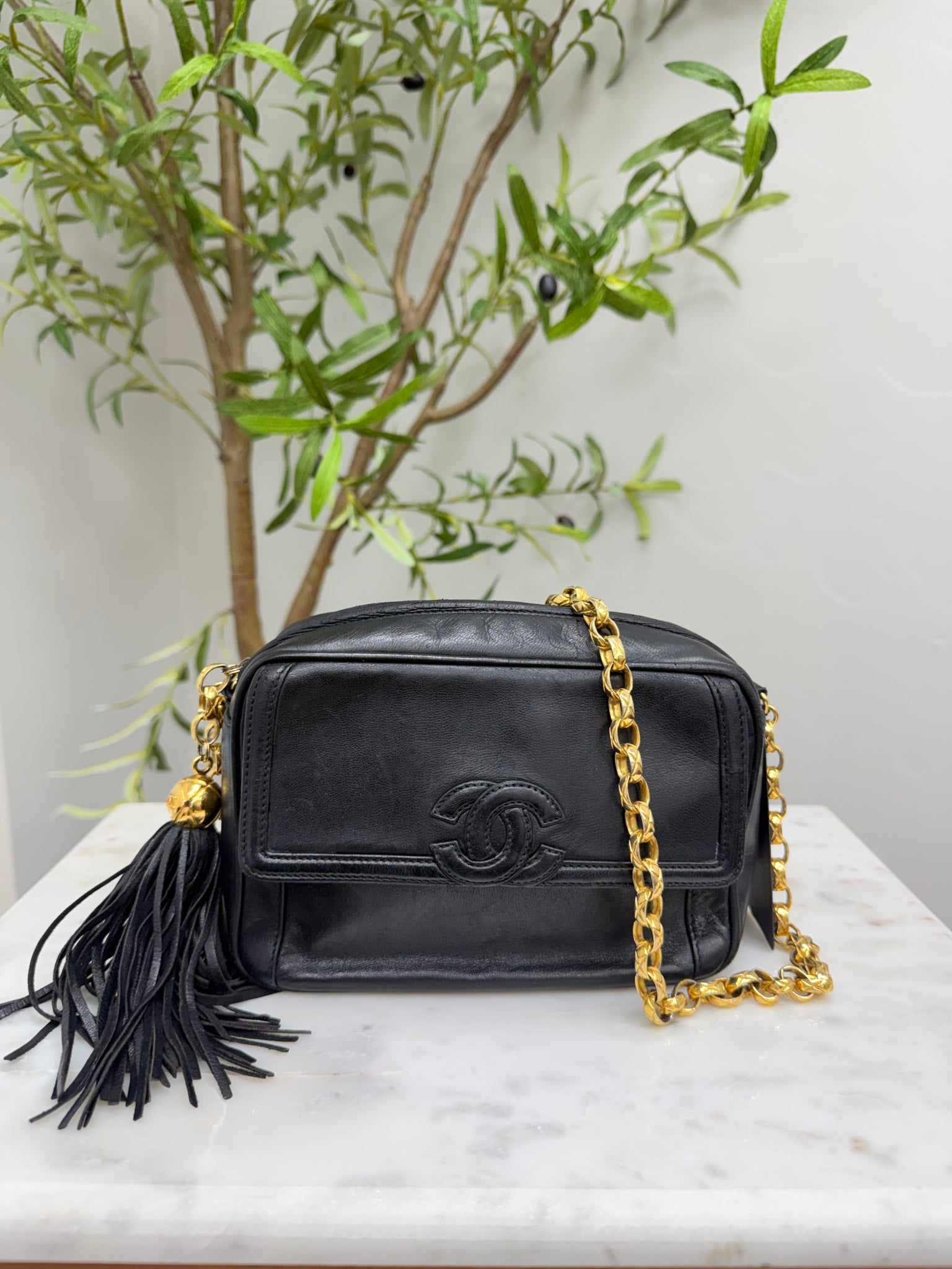Chanel Black Lambskin Leather Chain Crossbody Bag