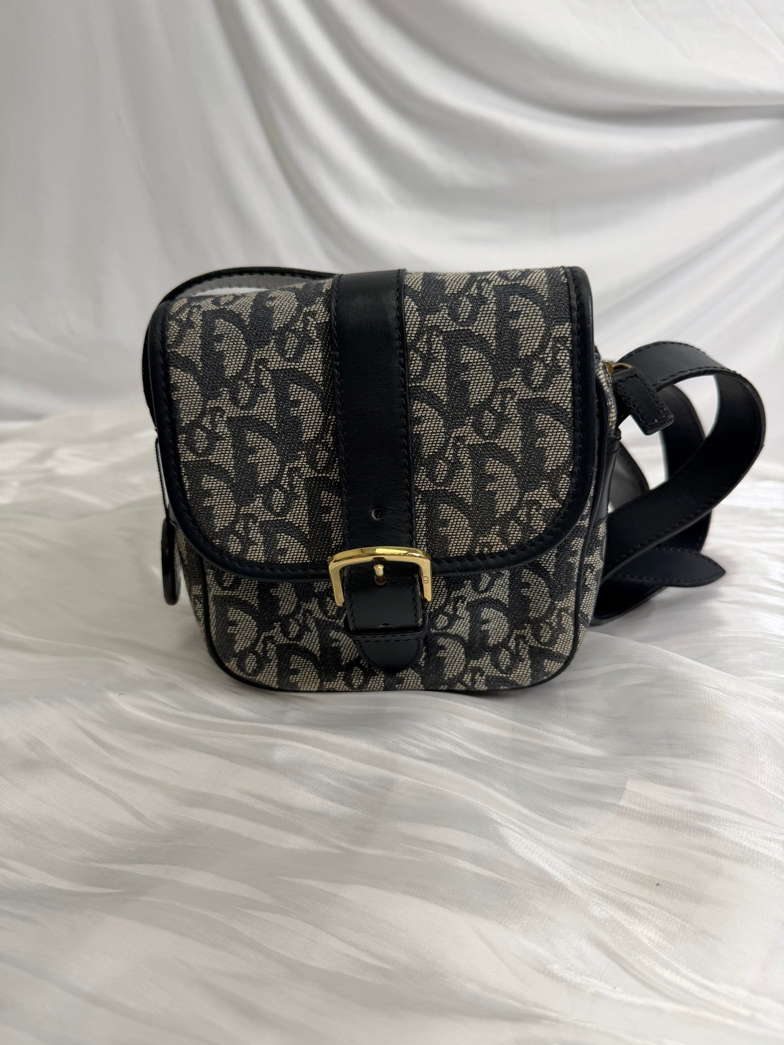 Christian Dior Navy Canvas Oblique Trotter Crossbody Bag