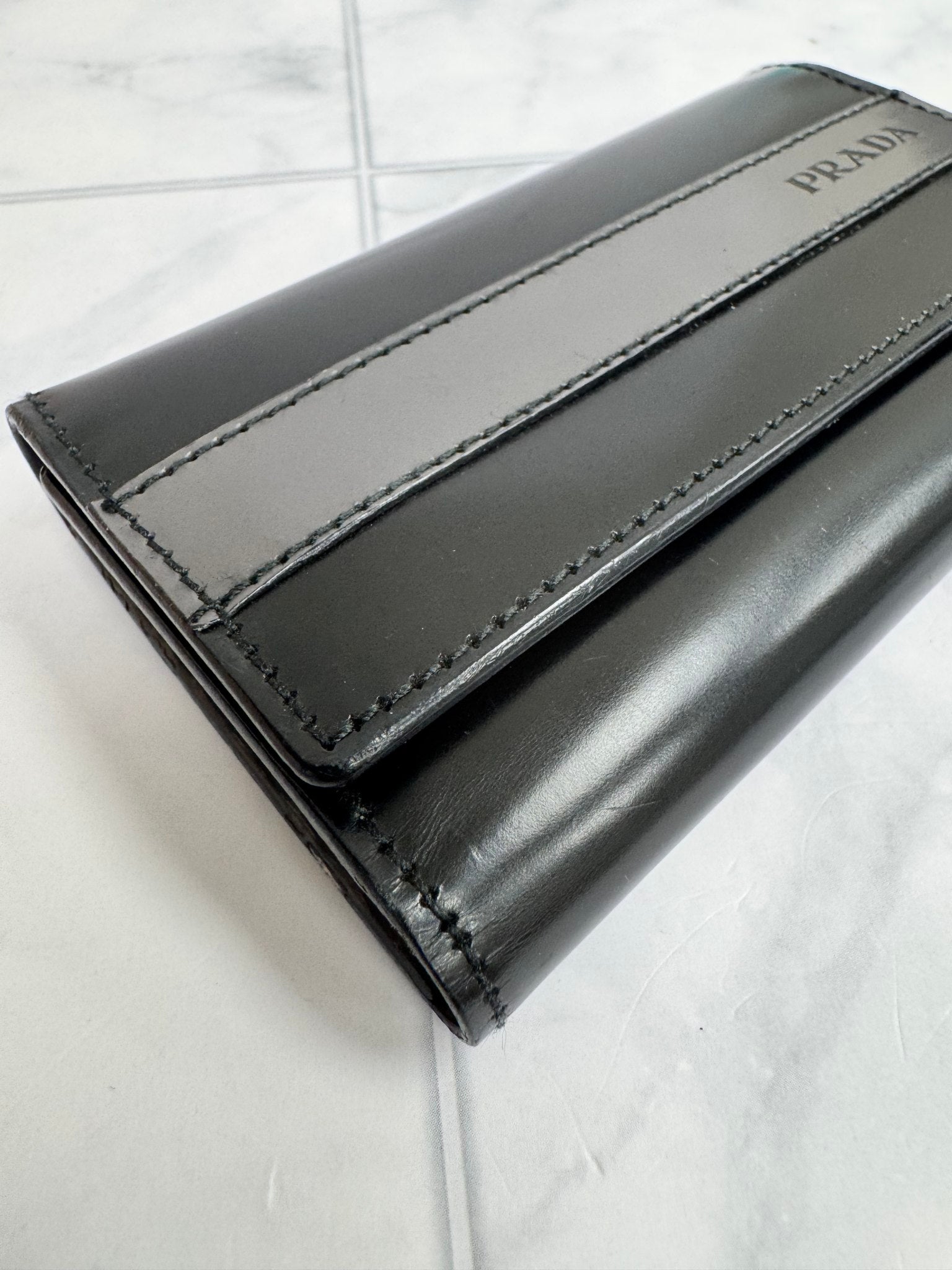 Prada Black And Grey Leather 6 Key Holder