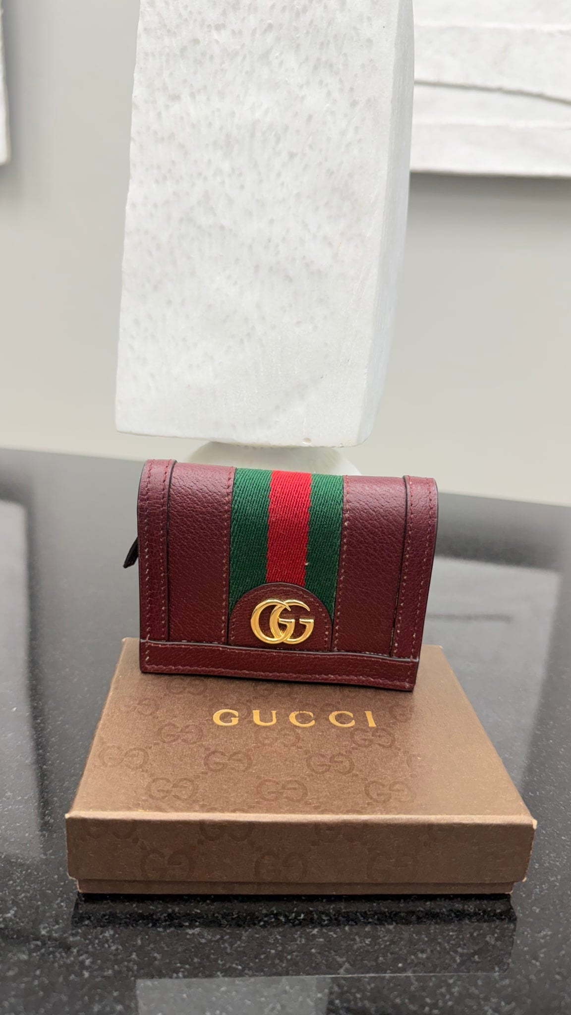 Gucci Burgundy Leather Web Ophidia Compact Wallet