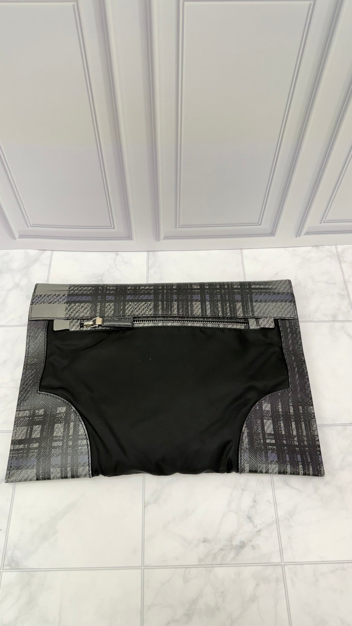 Prada Black Nylon & Saffiano Printed Leather Documents Pouch