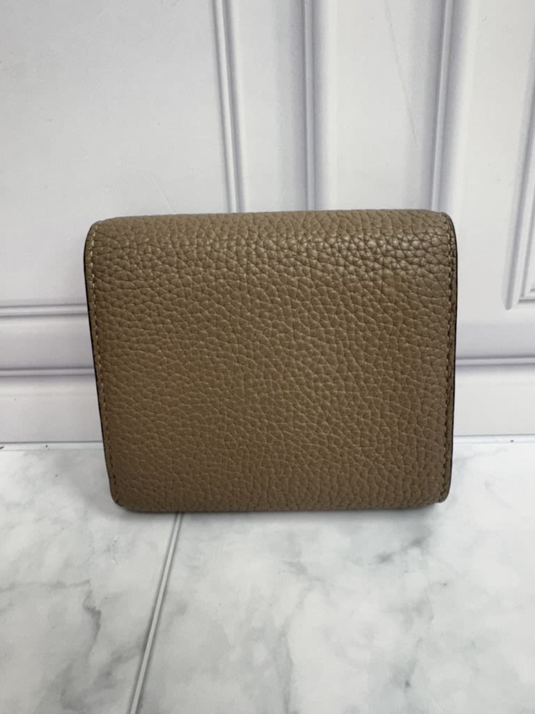 Celine Taupe And Red Pebbled Leather Compact Wallet
