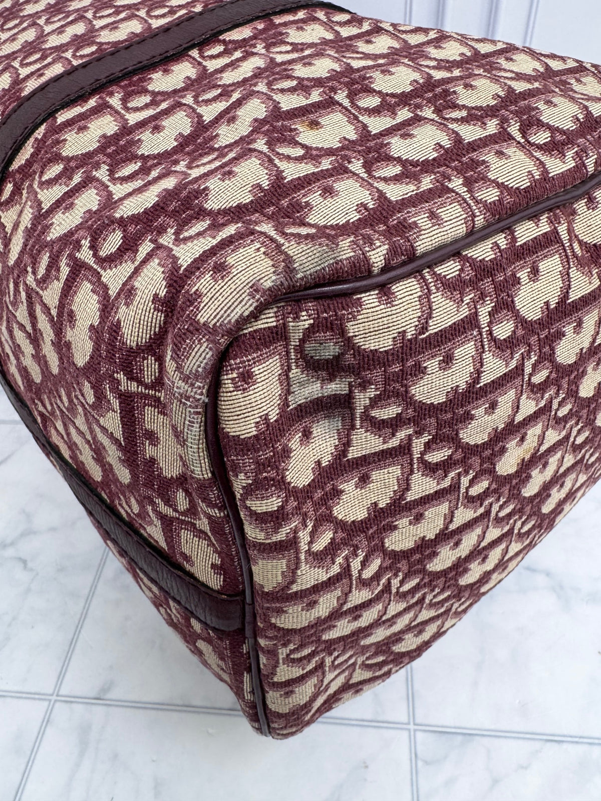 Christian Dior Burgundy Trotter Canvas Boston Bag 40