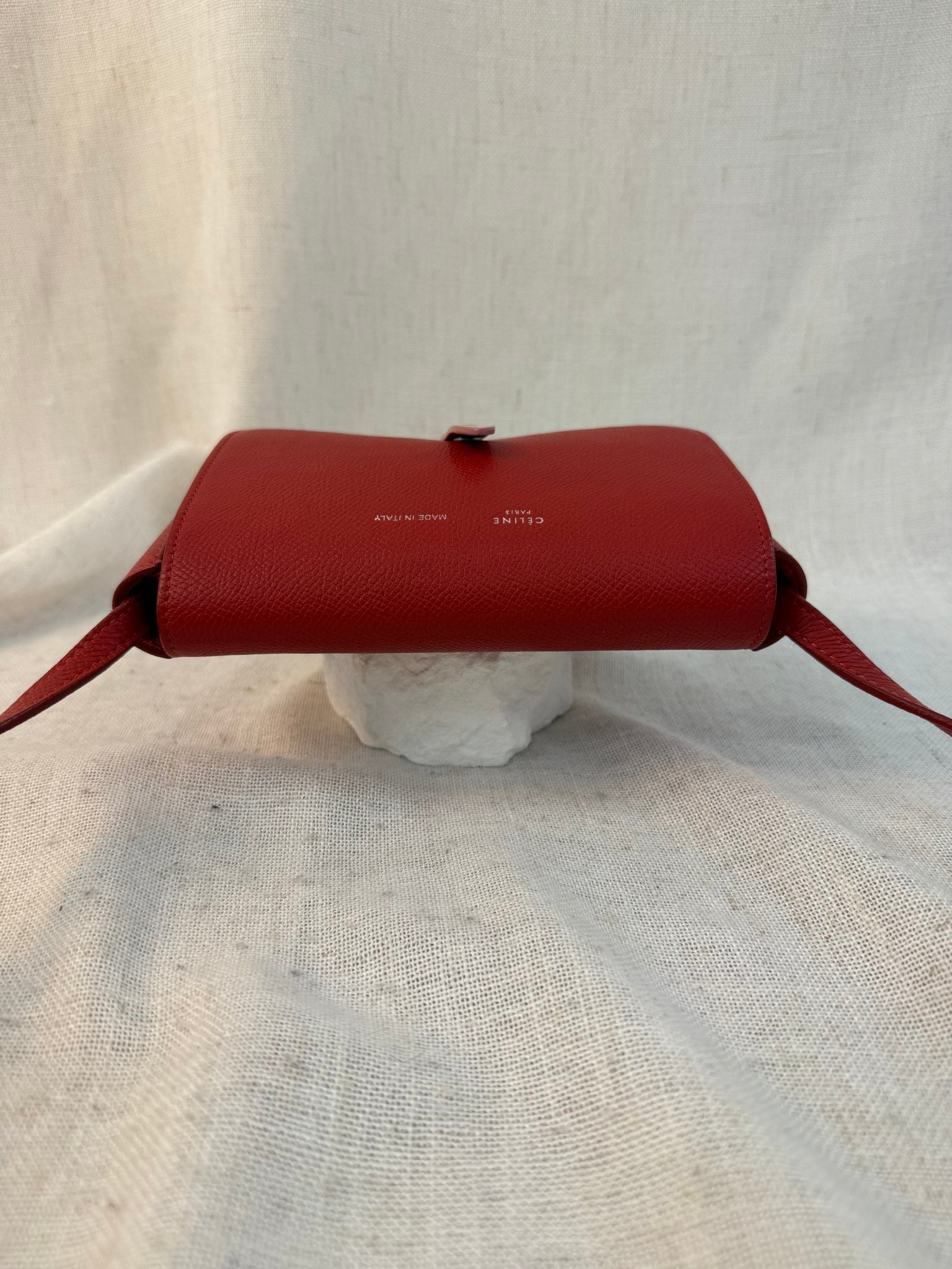 Celine Red Leather Celine Strap Clutch Bag