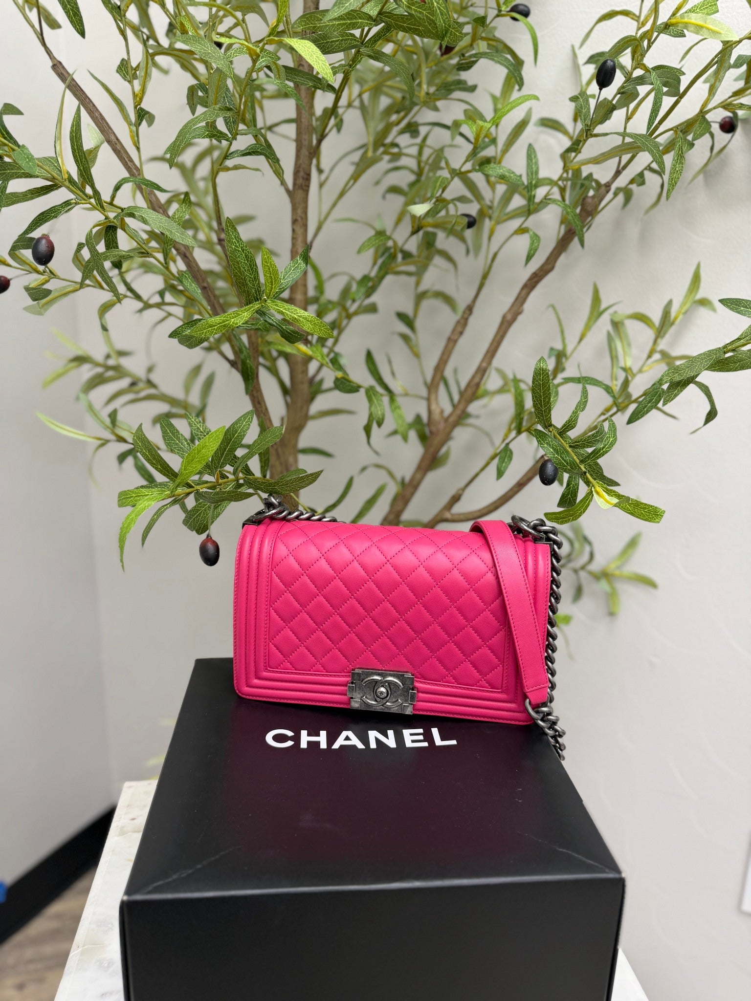 Chanel Hot Pink Lambskin Medium Boy Bag