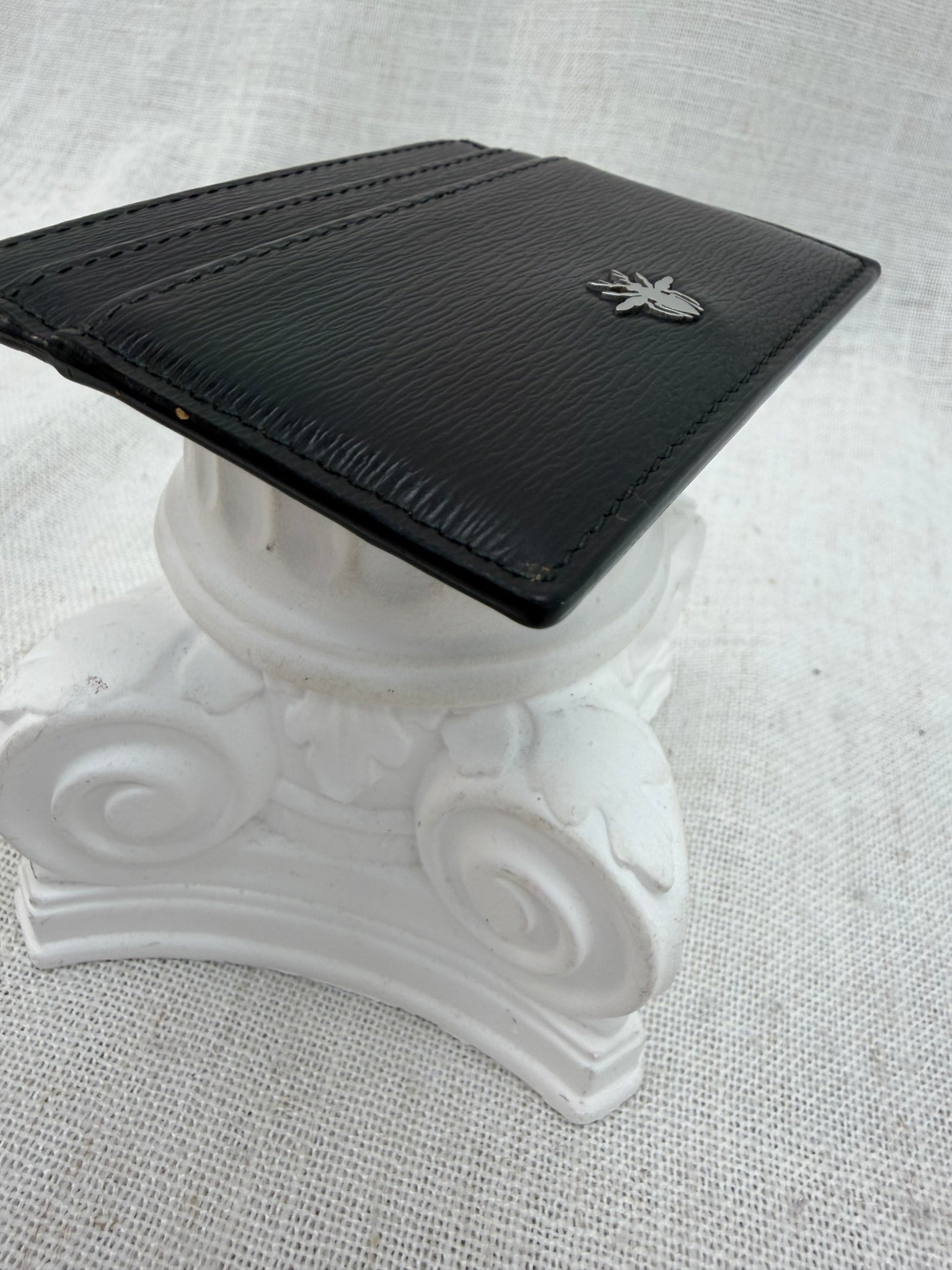 Christian Dior Black Leather Bee Card Holder