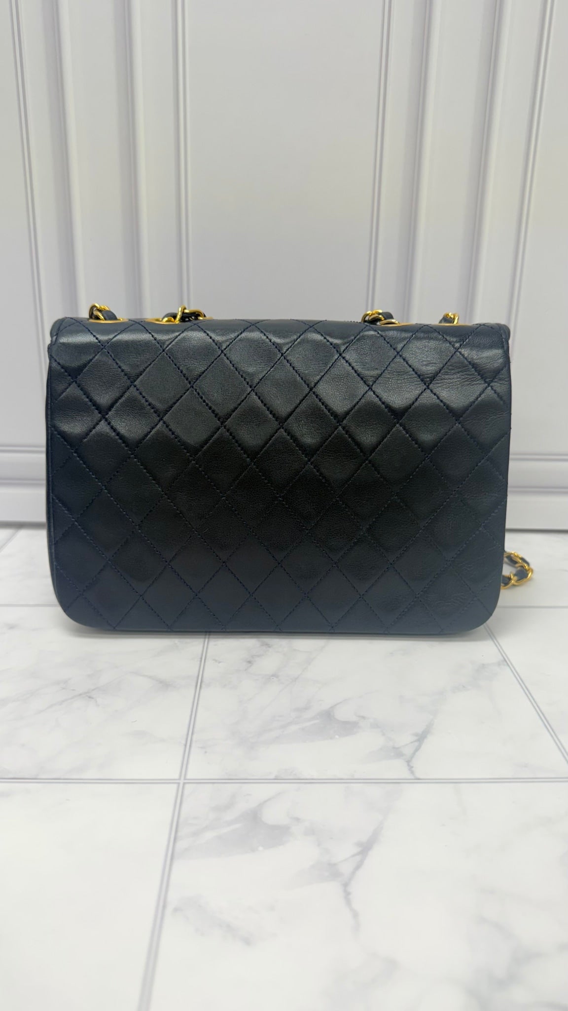 Chanel Navy Blue Lambskin Leather Half Moon Chain Shoulder Bag