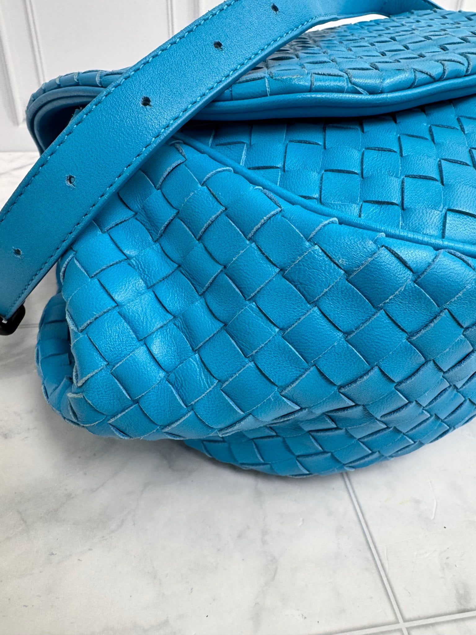 Bottega Veneta Blue Intrecciato Leather Crossbody Bag