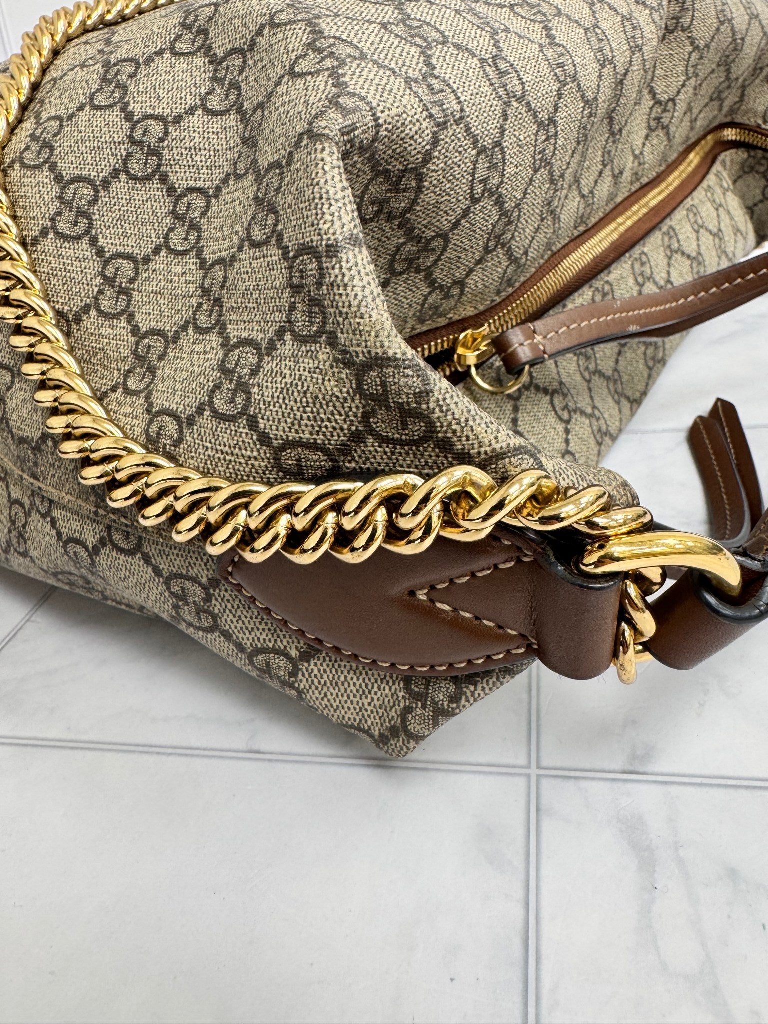Gucci GG Supreme Coated Canvas Linea A Chain Hobo Shoulder Bag