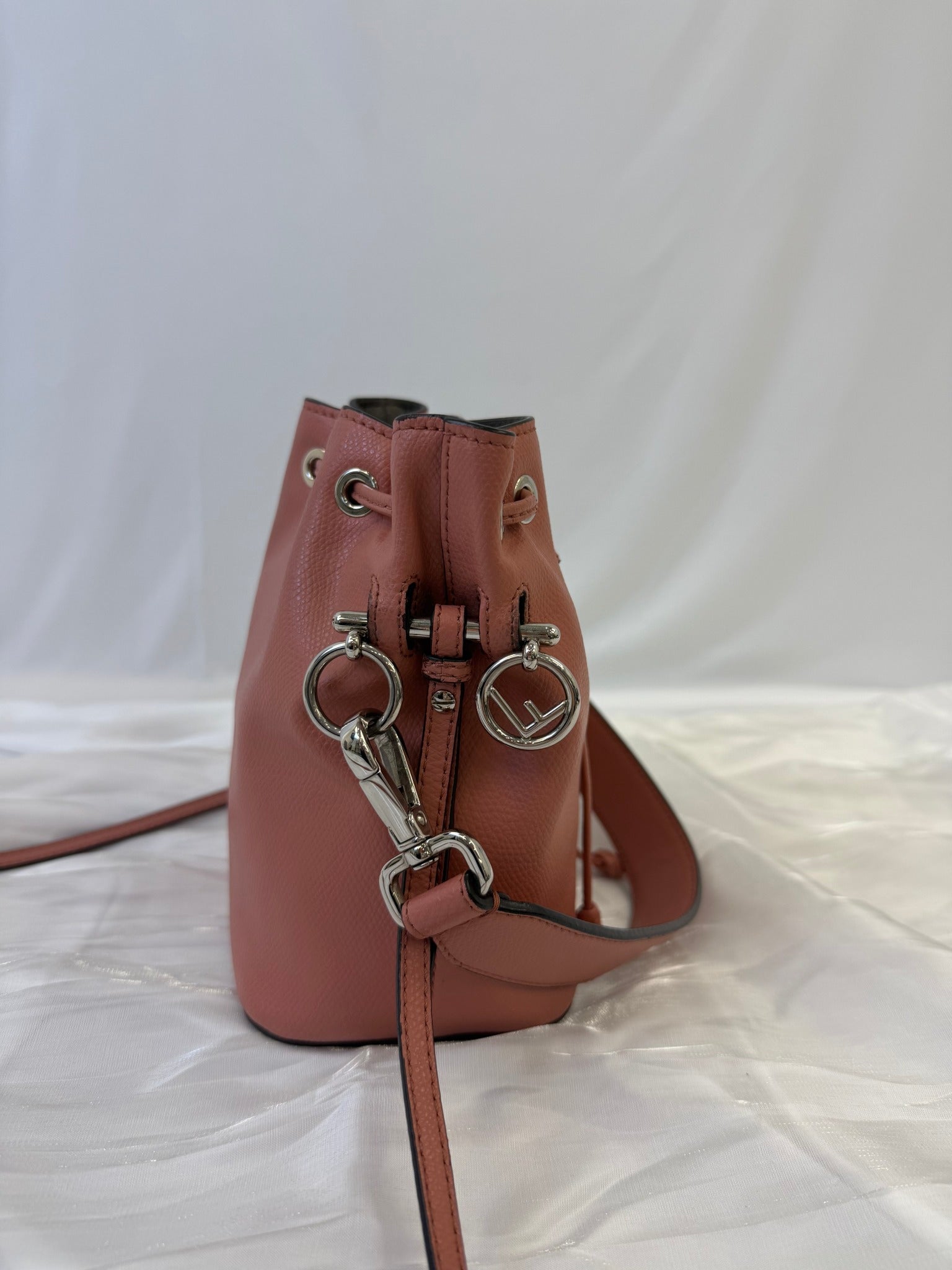 Fendi Peach Leather Mini Tressor Bucket Bag