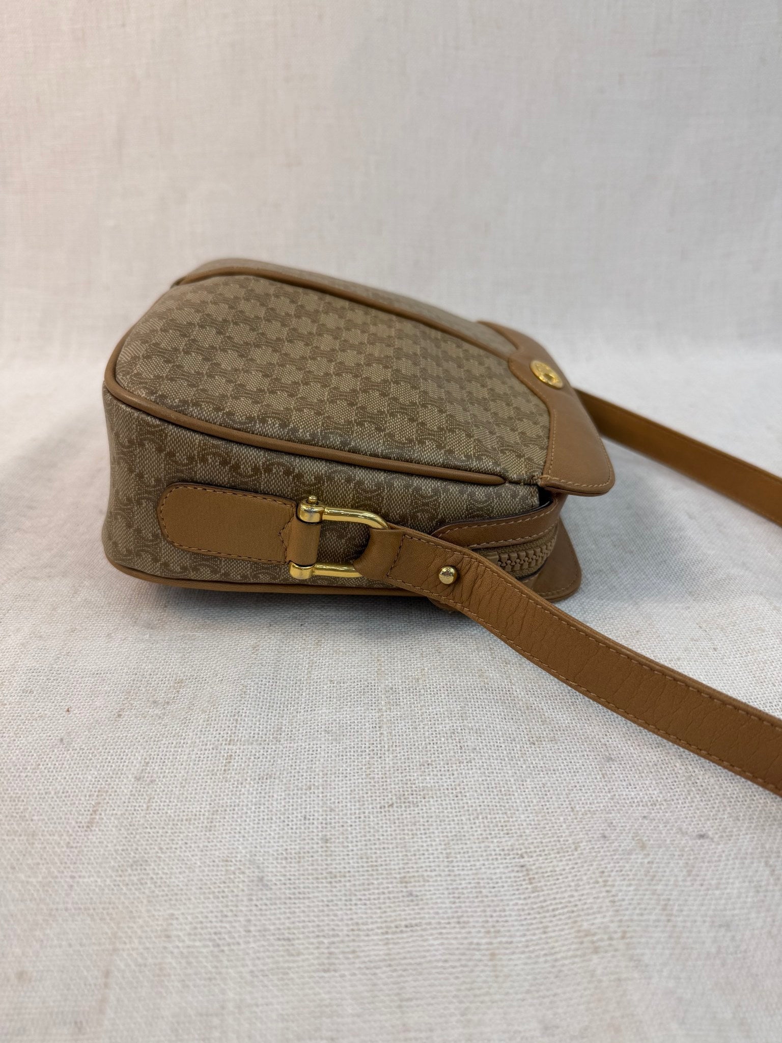 Celine Brown Coated Canvas Macadam Vintage Shoulder Bag