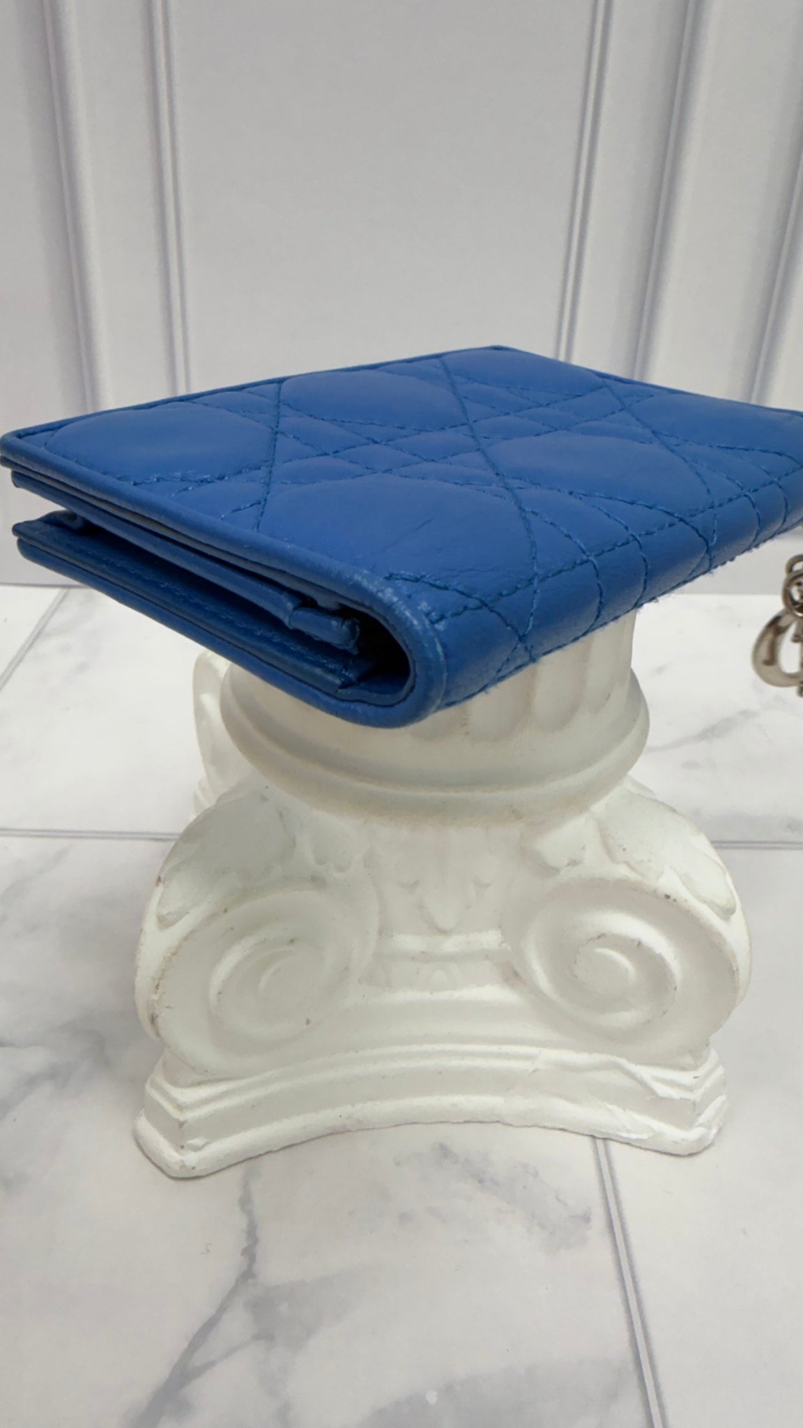 Christian Dior Blue Quilted Leather Lady Dior Compact Wallet