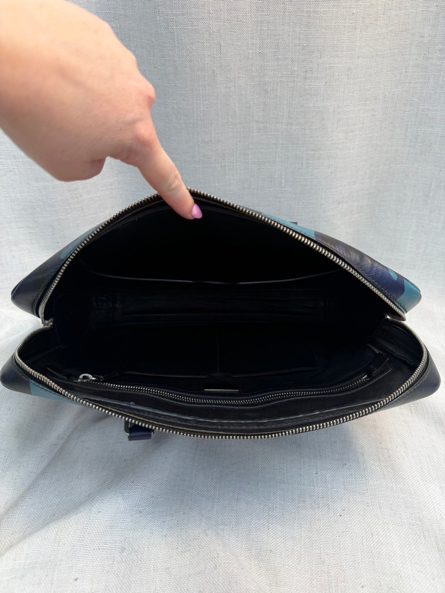 Prada Blue Camo Saffiano Leather Briefcase