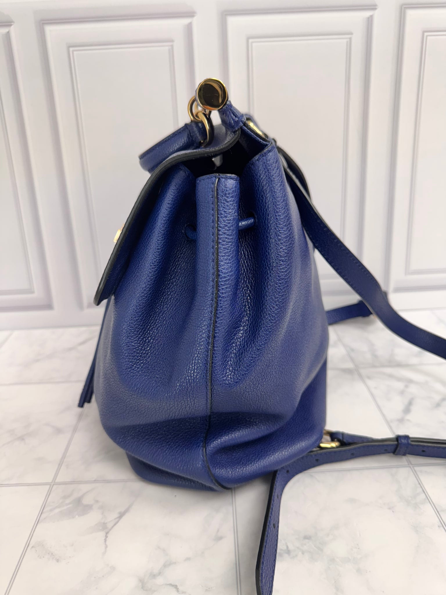 Dolce & Gabbana Blue Grained Leather Sicily Backpack