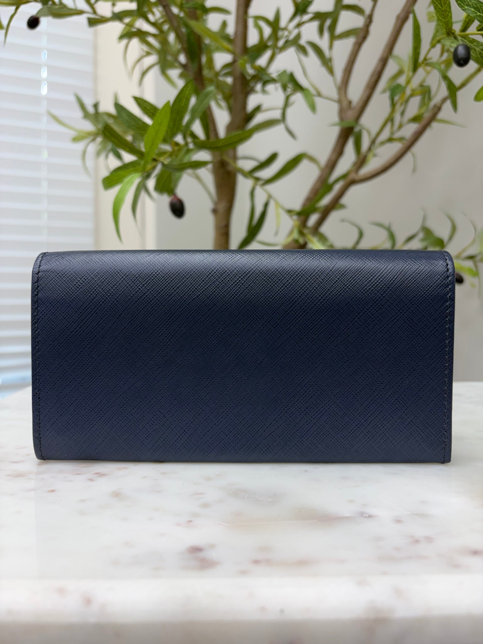 Salvatore Ferragamo Blue Saffiano Leather Gancio Long Wallet