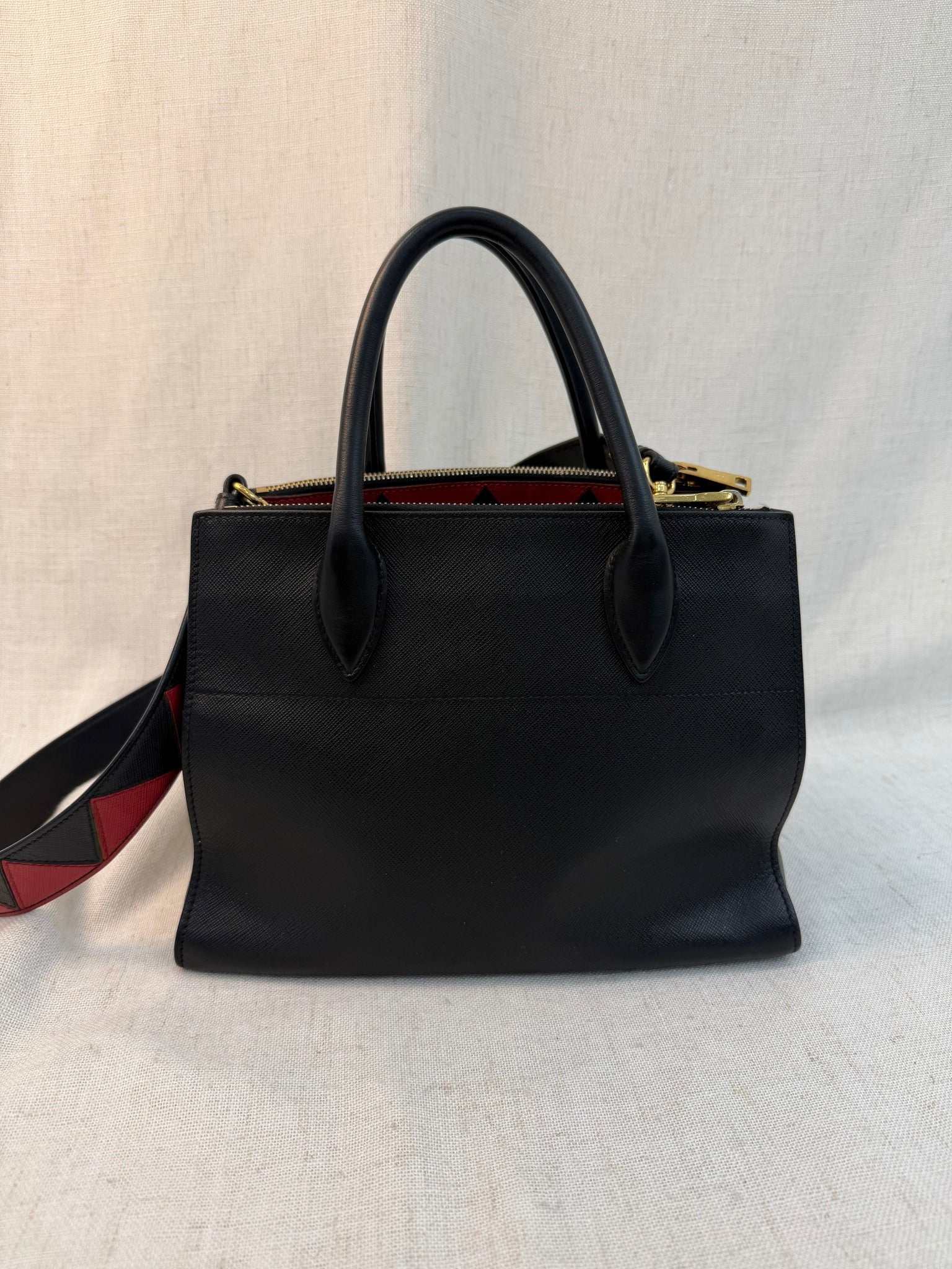 Prada Black Saffiano Leather Paradigme Two Way Tote Bag