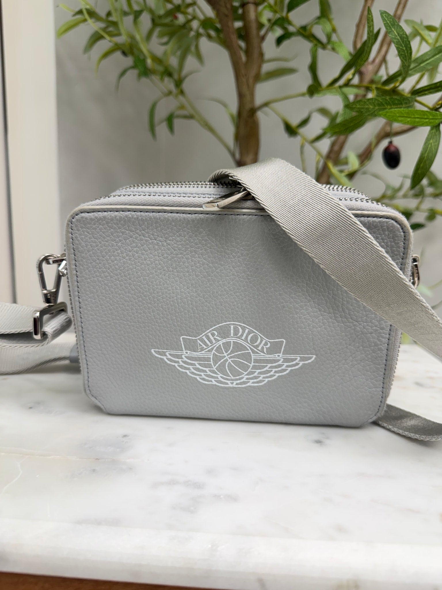 Christian Dior x Jordan Grey Grained Leather Wings Crossbody Bag