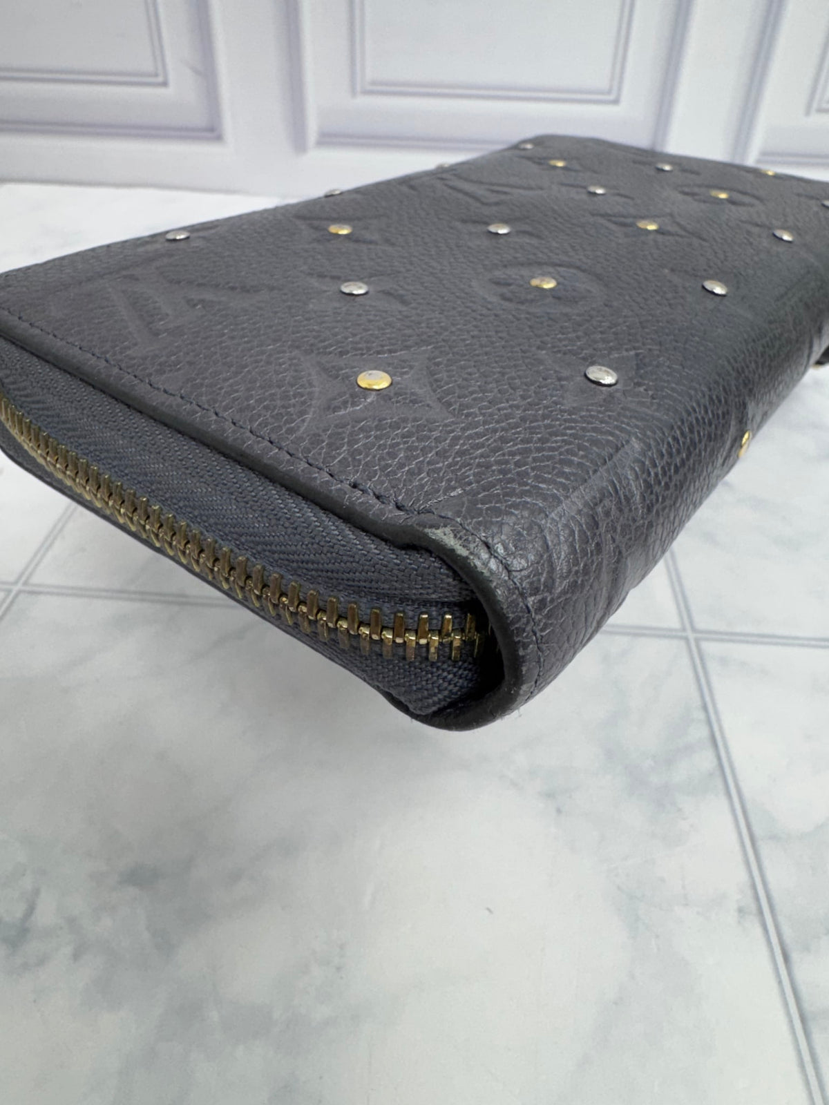 Louis Vuitton Grey Studded Monogram Empreinte Zippy Wallet