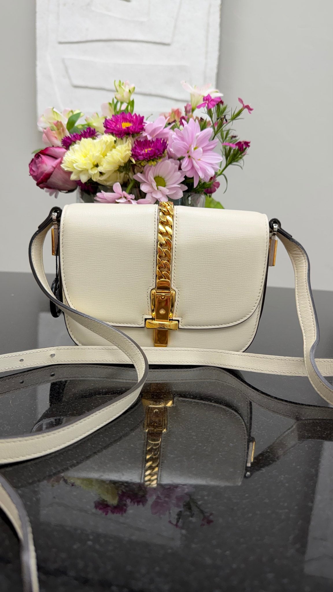 Gucci Ivory Leather Mini 1969 Sylvie Crossbody