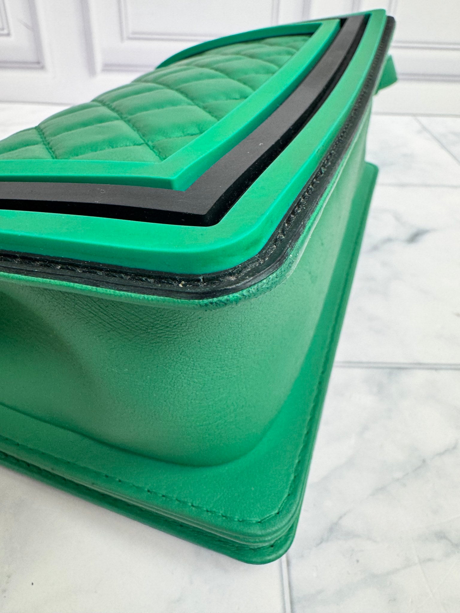 Chanel Green Diamond Quilted Leather Small Boy Bag