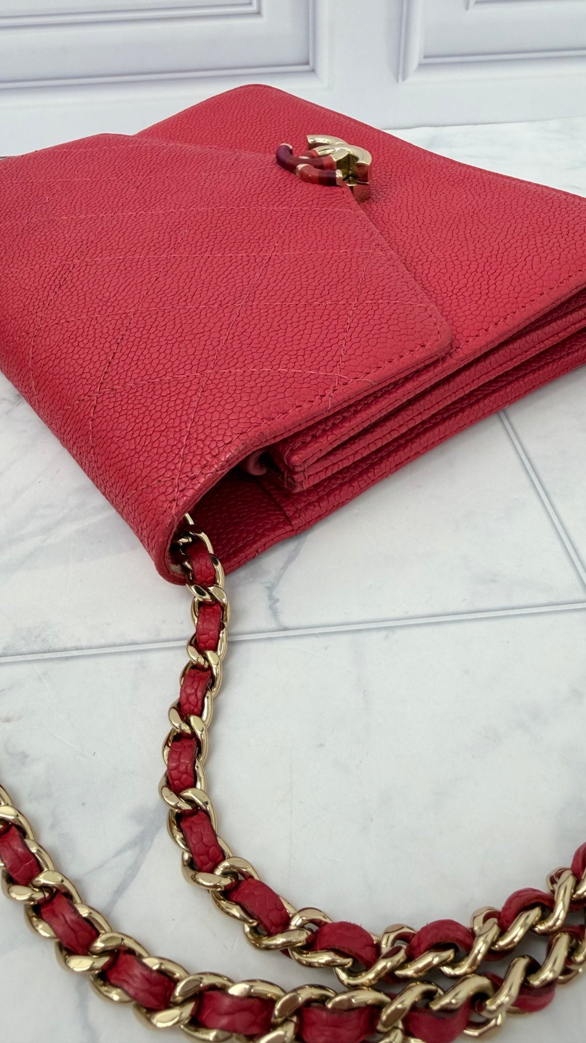 Chanel Pink Caviar Leather Wallet on A Chain