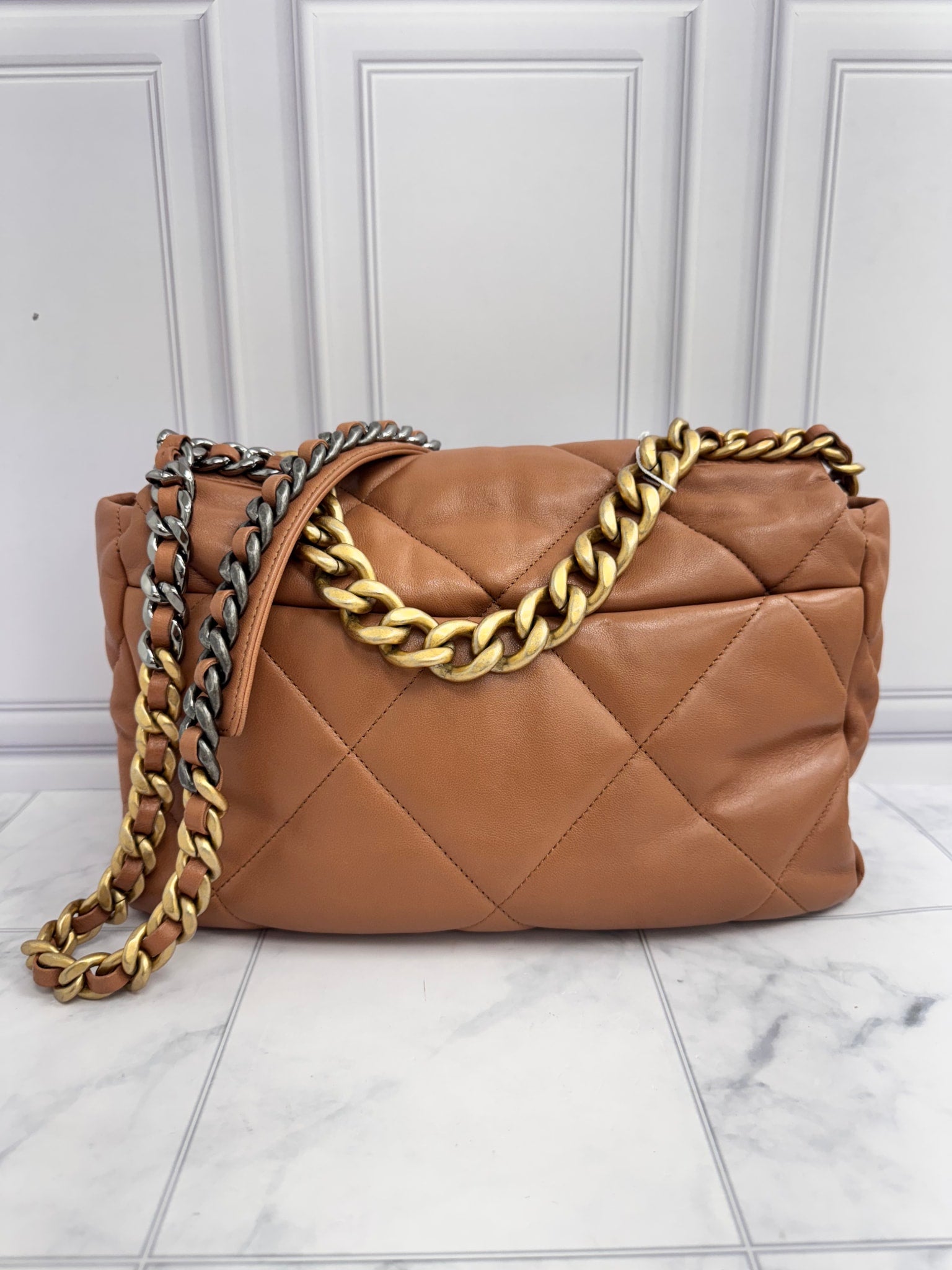Chanel Camel Quilted Lambskin Chanel 19 Medium Flap Bag
