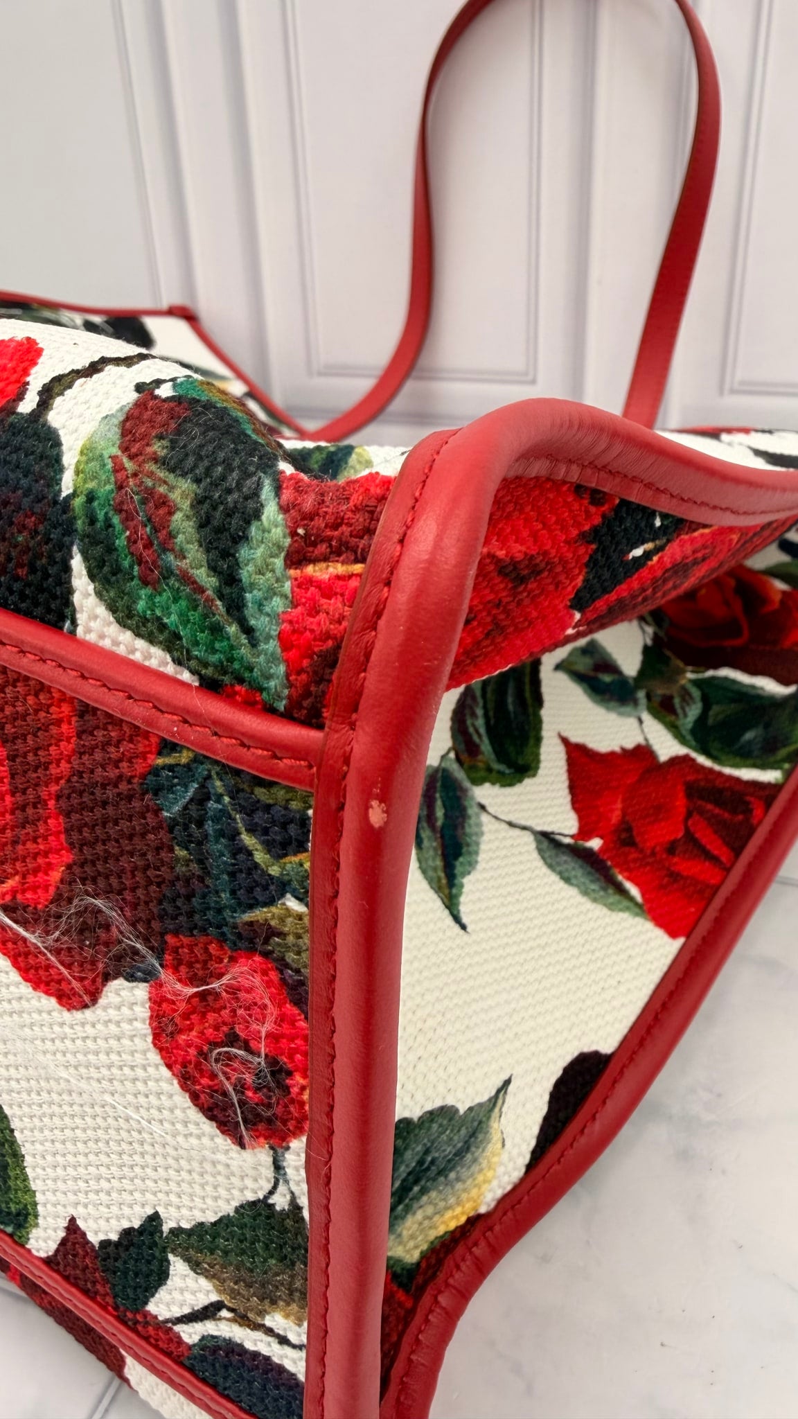 Dolce & Gabbana Red Floral Large Sicily Shopper Tote Bag