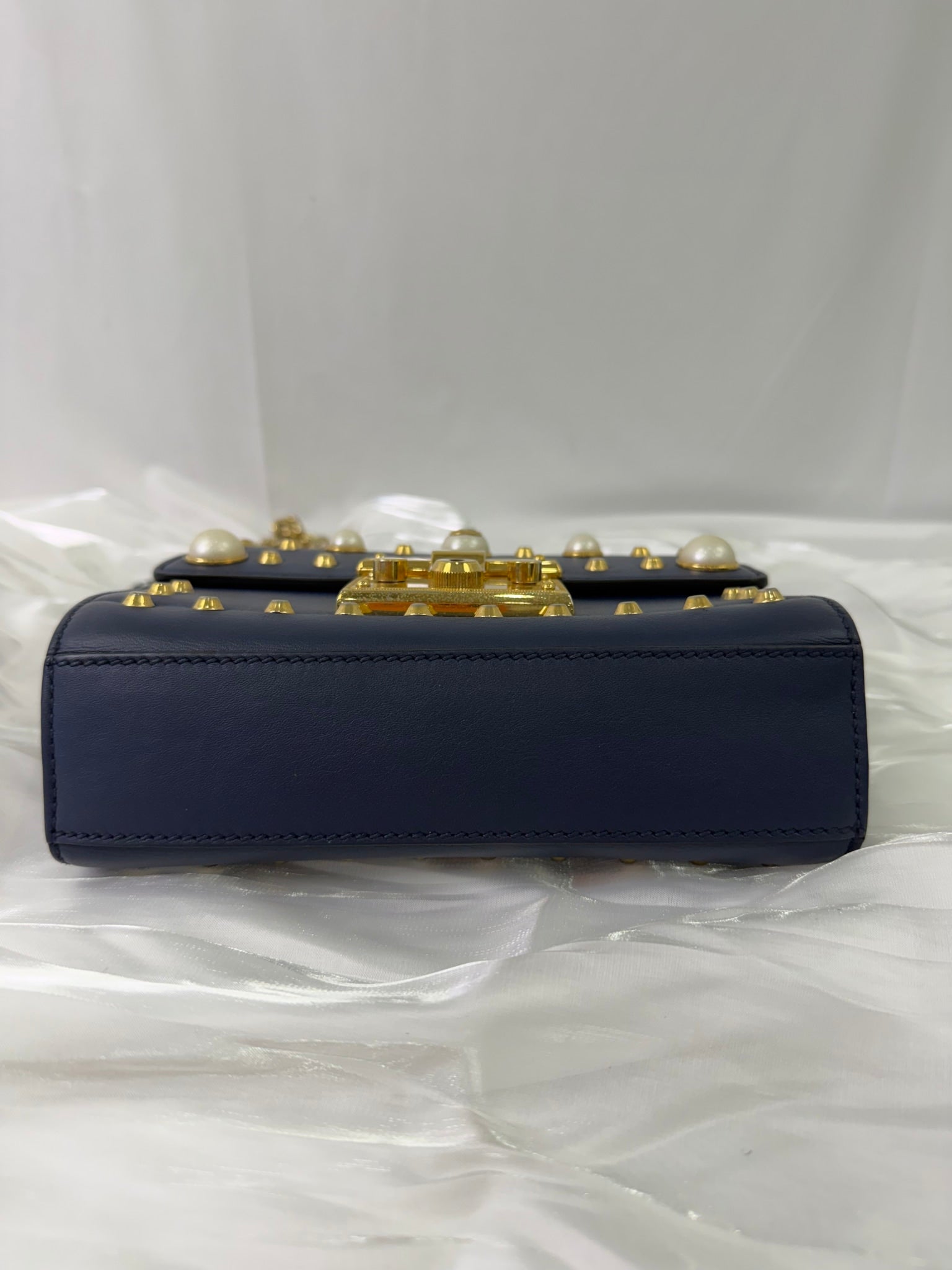 Gucci Navy Leather Studded Padlock Shoulder Bag