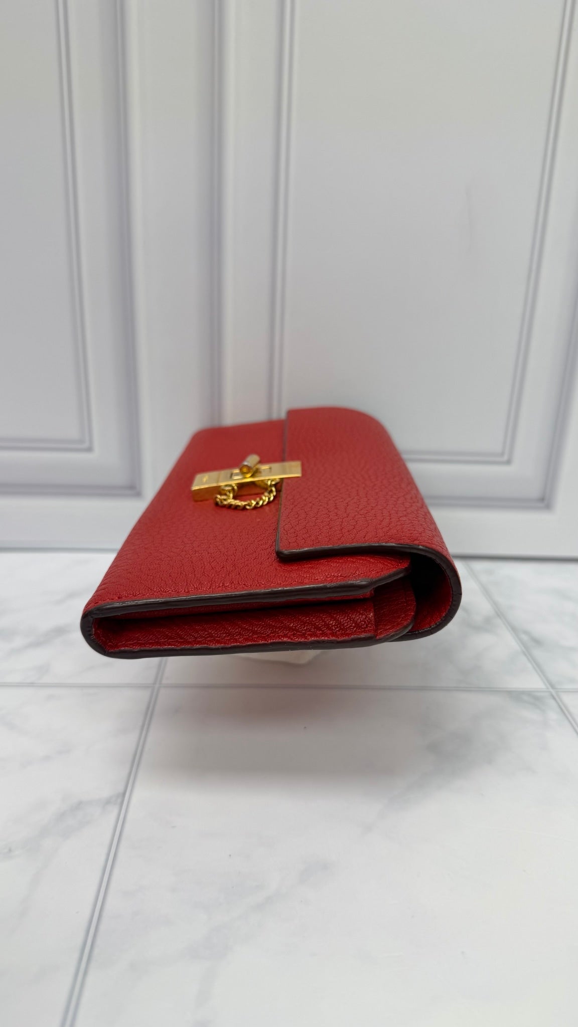 Chloe Red Grained Leather Drew Long Wallet